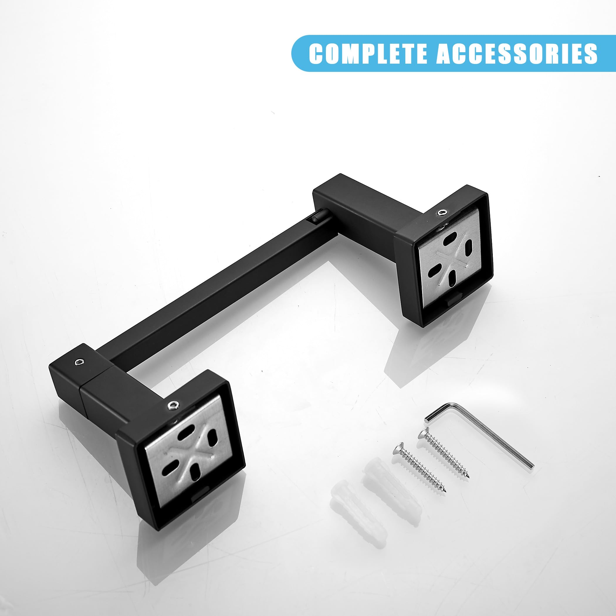 Modern Matte Black Wall Mount Toilet Paper Holder - Square Double Base Bathroom Tissue Roll Holder for Home & Office Use