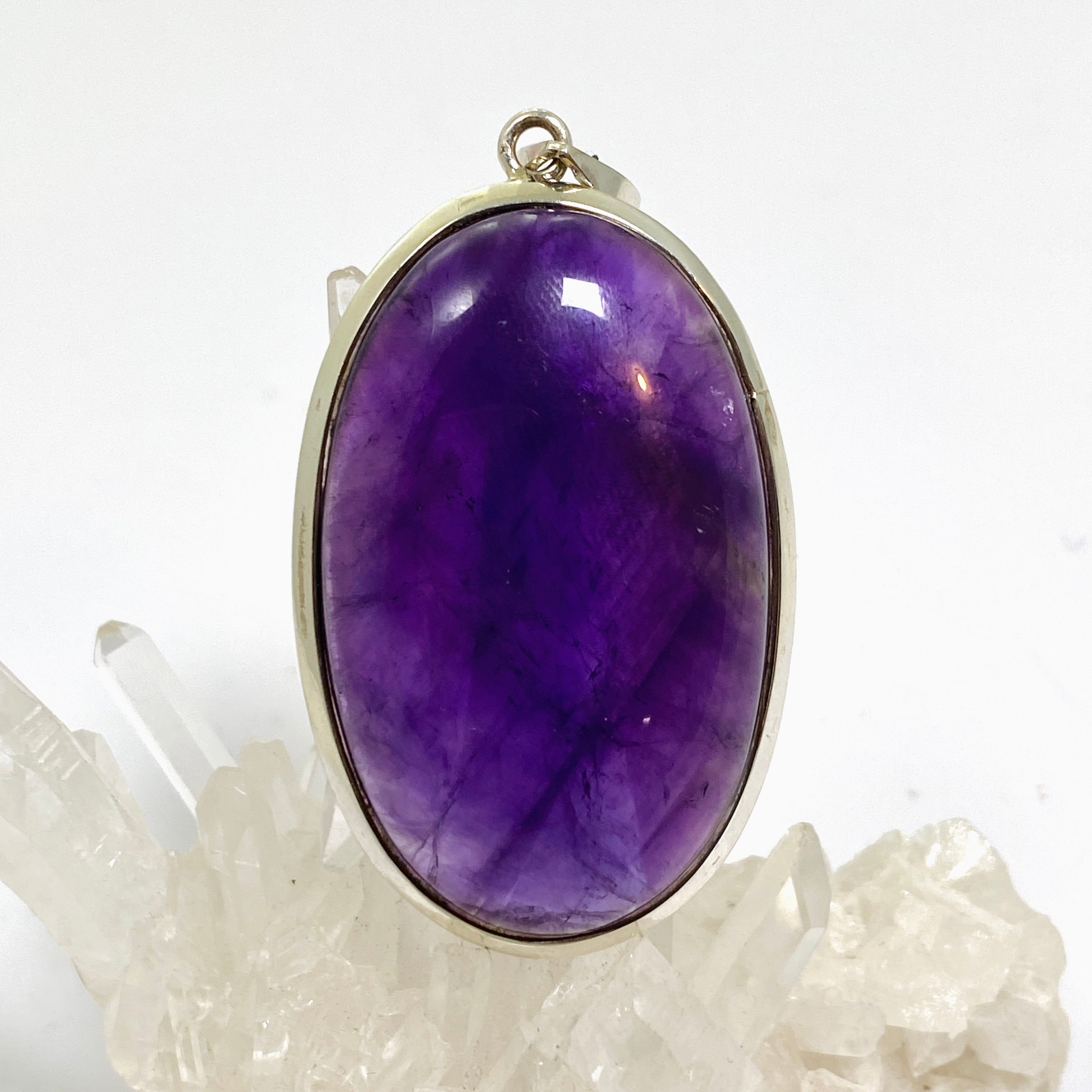 Natural Amethyst Oval Cabochon Pendant Necklace - 925 Sterling Silver Jewelry for Women, Gift for Her - Perfect for Meditation, Healing & Spiritual Practices