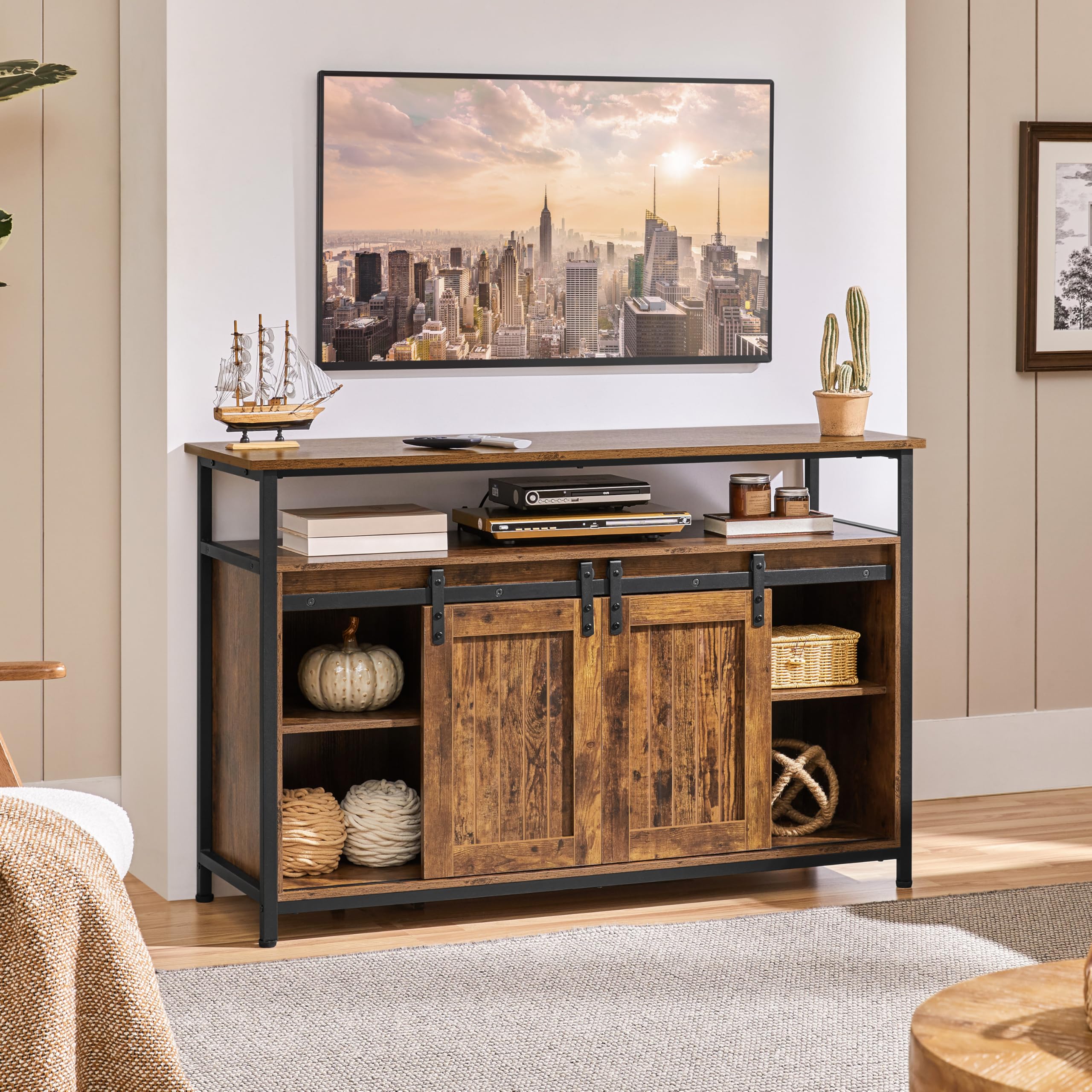 Yaheetech 47 Inch Farmhouse TV Stand with Barn Doors & Adjustable Shelves - Entertainment Center for 55 Inch TVs, Storage Cabinet for Living Room - Perfect for Home Theater Setup & Farmhouse Decor