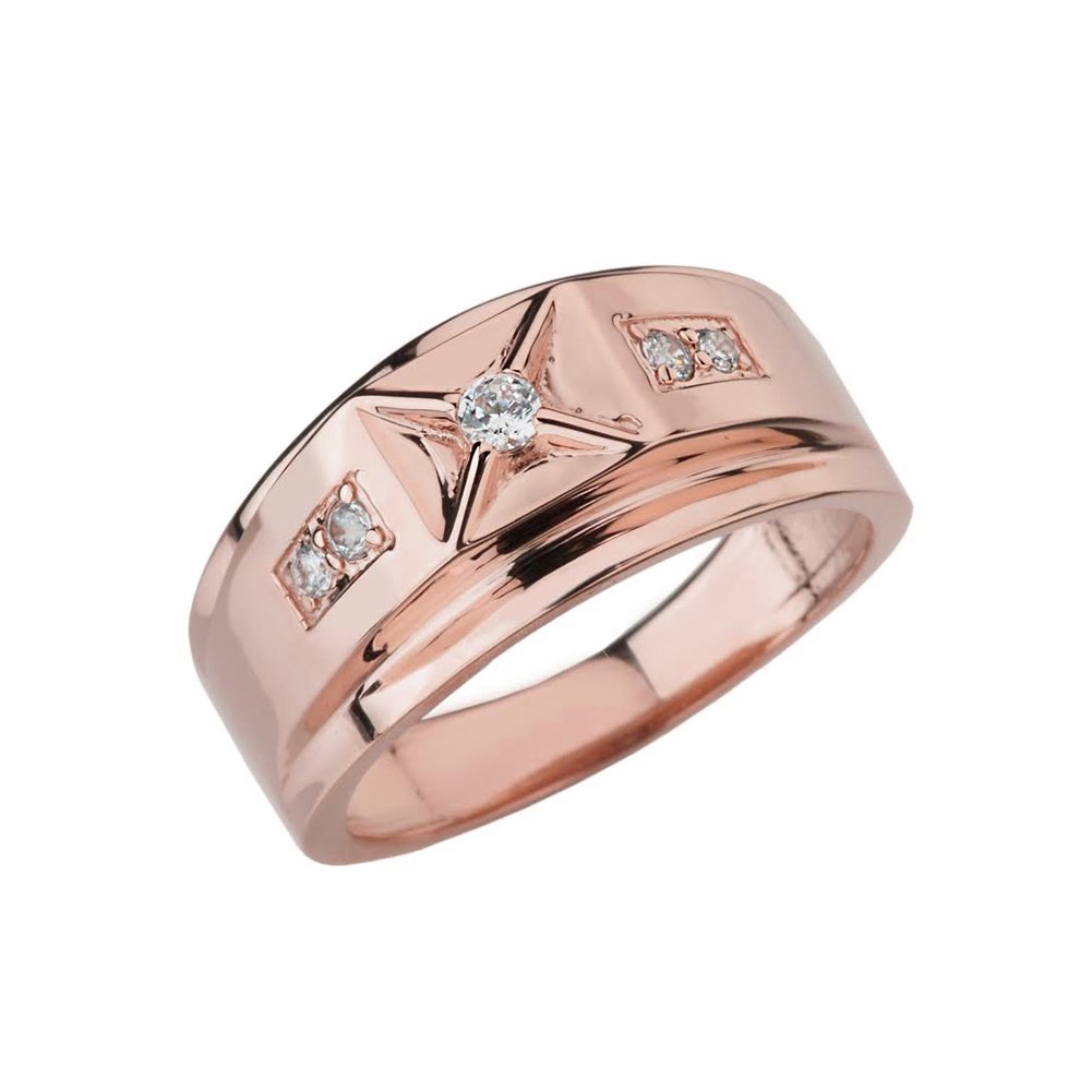 10k Rose Gold CZ-Studded Men's Wedding Band Ring - Elegant Dome Design for Engagement, Anniversary & Special Occasions