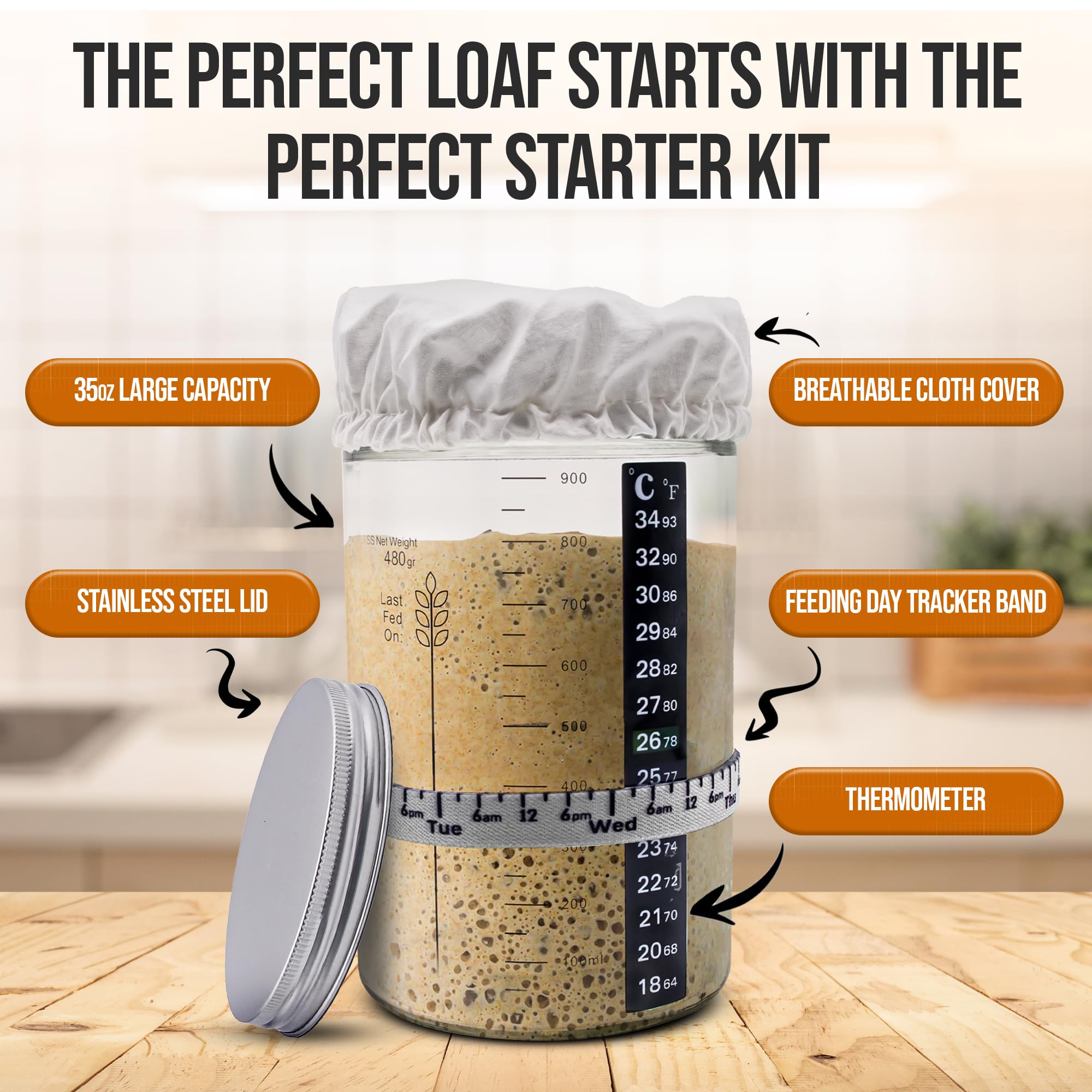 Organic Sourdough Starter Kit with Banneton Basket & Tools - 9