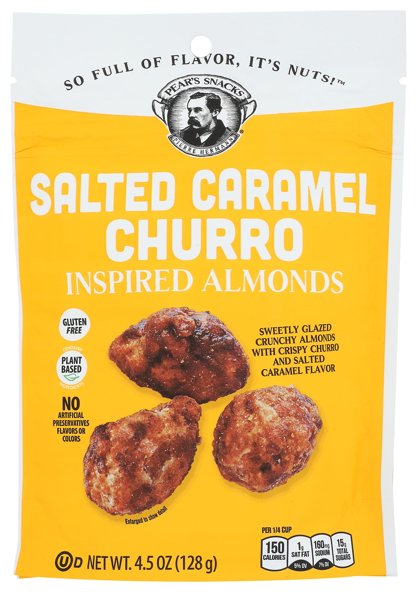 Pear's Snacks Salted Caramel Churro Inspired Almonds, 4.5 oz - Crunchy Gourmet Almonds for Healthy Snacking, Parties & On-the-Go Energy Boost