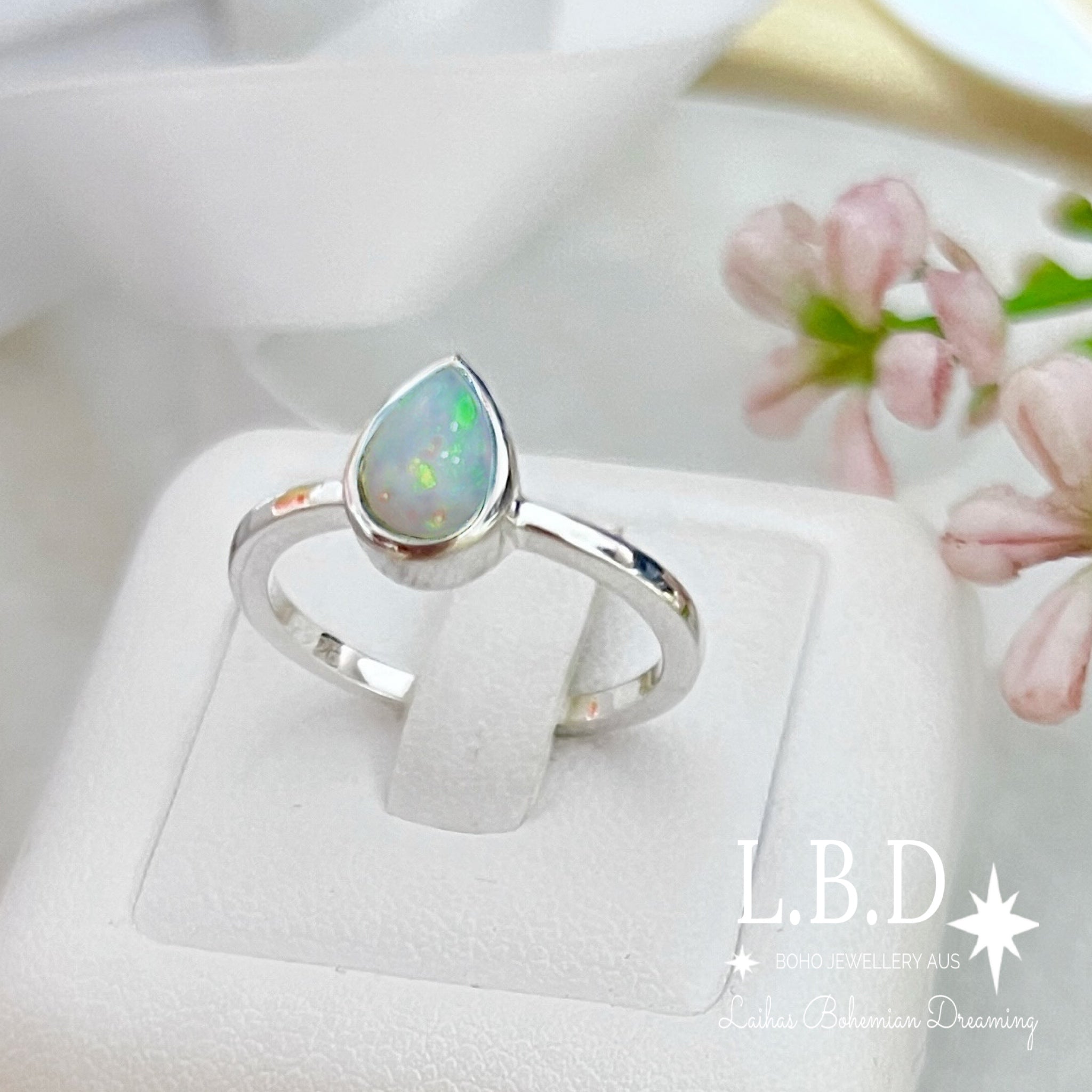Laihas Mini Tearing Spirit Genuine Opal Ring - Elegant Handmade Jewelry for Women, Perfect for Weddings, Parties & Everyday Wear