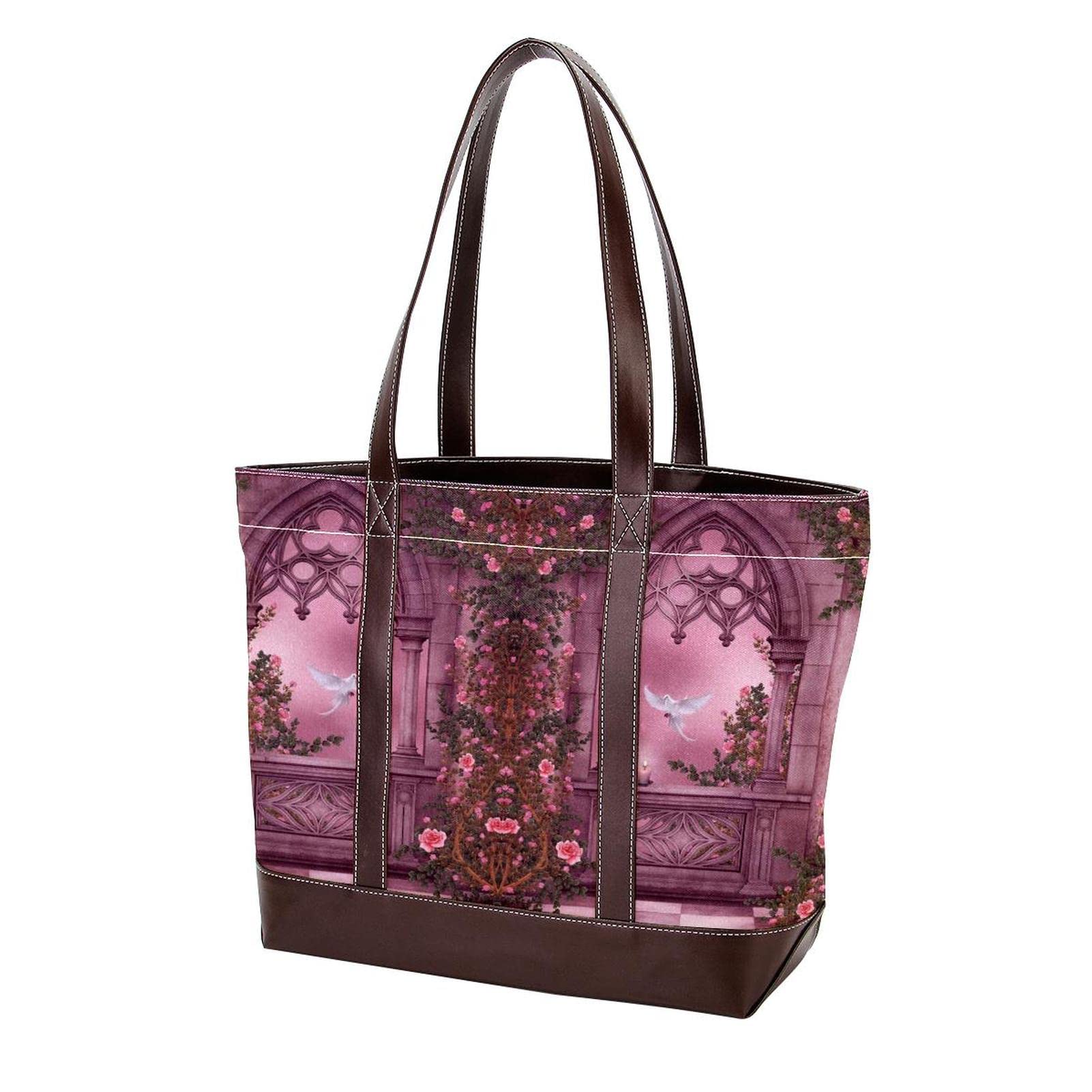 Stylish Large Leather & Canvas Poppy Flowers Field Tote Bag for Women - Durable Shoulder Satchel & Hobo Handbag with Top Handle - Perfect for Work, Travel, Beach & Everyday Use