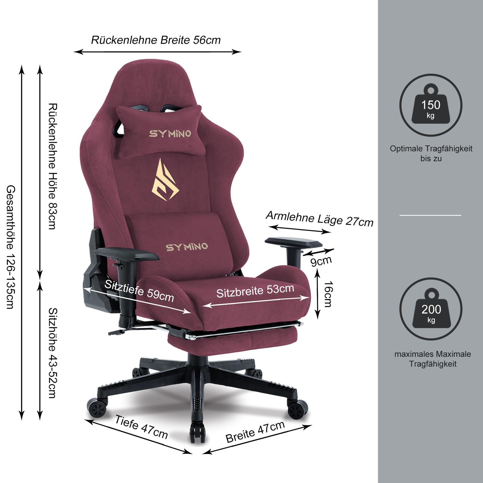 Symino Ergonomic Gaming Chair - Breathable High-Quality Fabric Office Chair with Adjustable Height, 360° Rotation & Footrest - Soft Fur-Like Comfort for PC Gaming & Work - Perfect for Home Office, Streaming & Esports