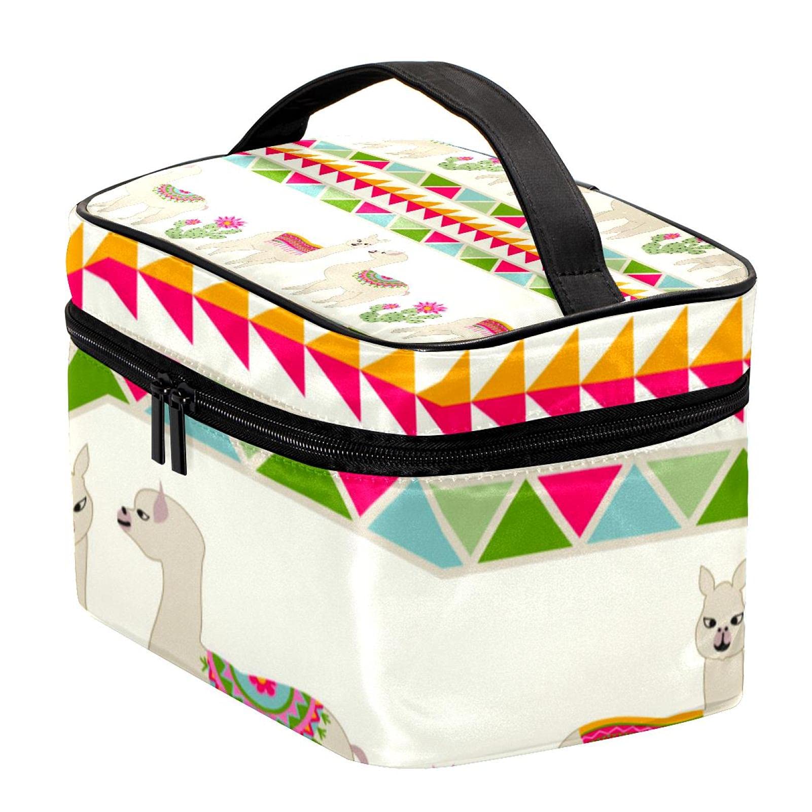 Tribal Llama Cactus Pattern Travel Makeup Bag - Large Waterproof Cosmetic Organizer with Zipper for Women & Girls | Perfect for Vacation, Gym, Beach & Daily Essentials Storage