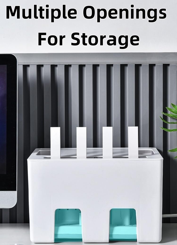 WiFi Router Storage Box - Wall Mount Network Cable Organizer for Modem, Set-Top Box & Electronics | Home & Office Desktop Shelf with Shielding Design (White) | Perfect for Living Room, Bedroom & Workspace Organization