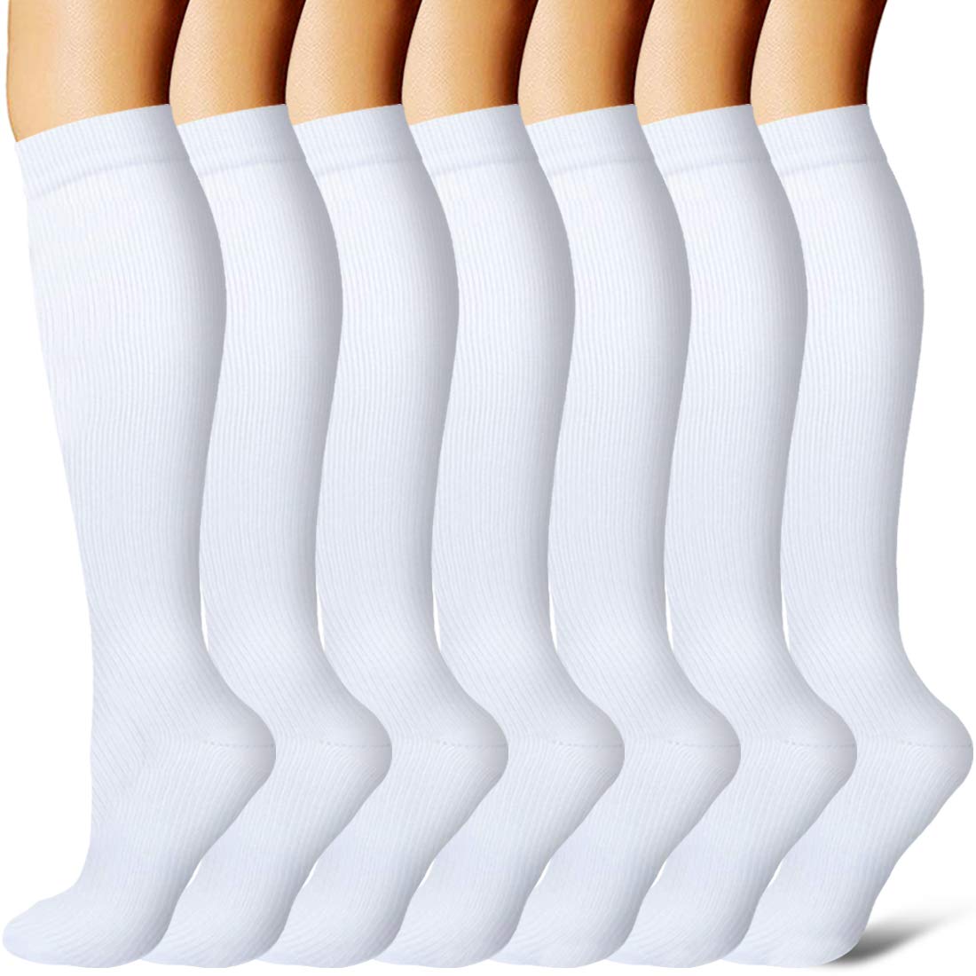 7 Pairs Compression Socks for Women & Men - Medical Grade Support for Nursing, Athletic Performance, Edema, Diabetic Care, Varicose Veins, Maternity & Travel - Below Knee High Socks for Shin Splints Relief & Circulation Boost - Perfect for Running, Hiking, Long Flights & Work Shifts