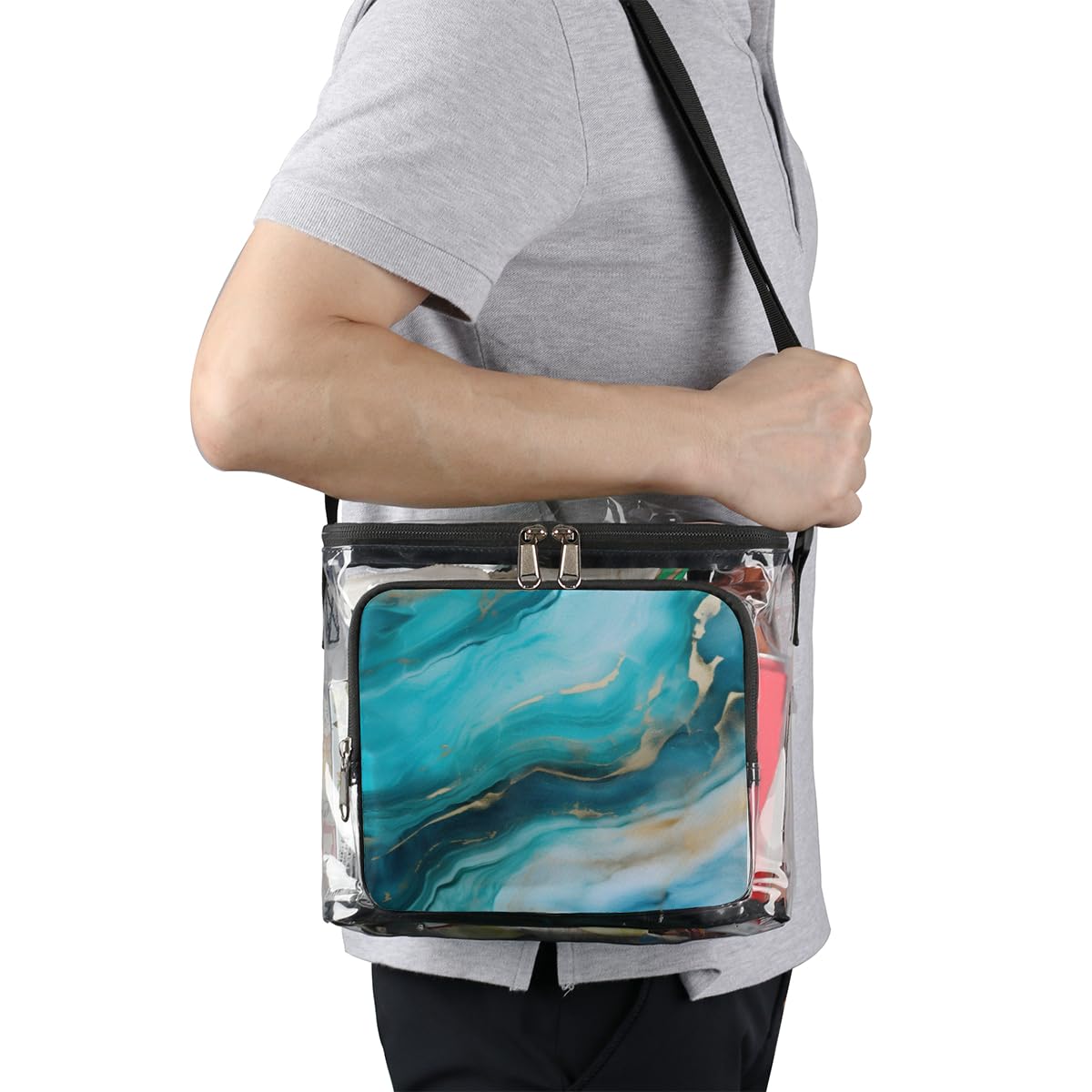 GzLeyigou Marble Pattern Clear Tote Bag with Handles - Liquid Texture Transparent Crossbody Shoulder Bag for Women - Perfect for Lunch, Outdoor Travel, Picnic, Concerts & Sports Events (Stadium Approved) - Multi-Use Fashion Accessory for Shopping, Beach & Daily Commute