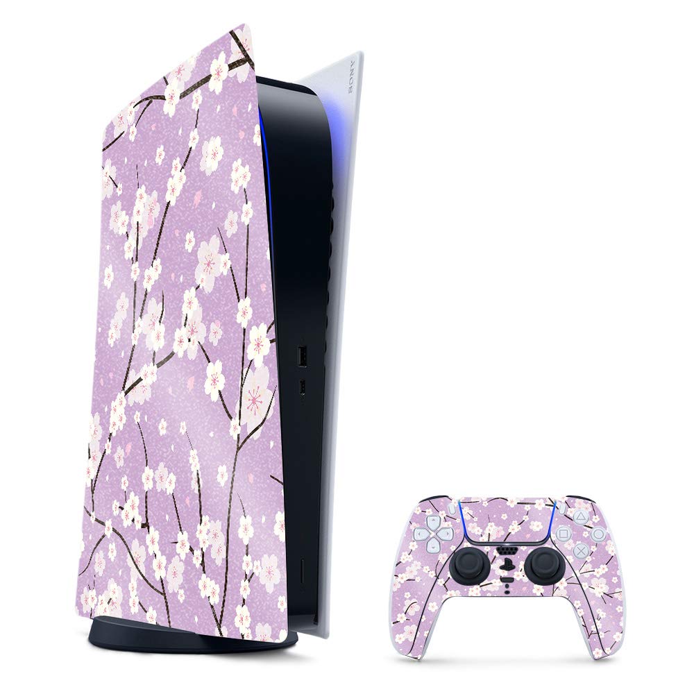 MightySkins Glossy Glitter Gaming Skin for PS5 & Playstation 5 Digital Edition Bundle - Sakura Purple | Durable High-Gloss Protective Cover | Easy to Apply & Remove | Made in USA | Perfect for Gaming Setups & Custom Console Decoration
