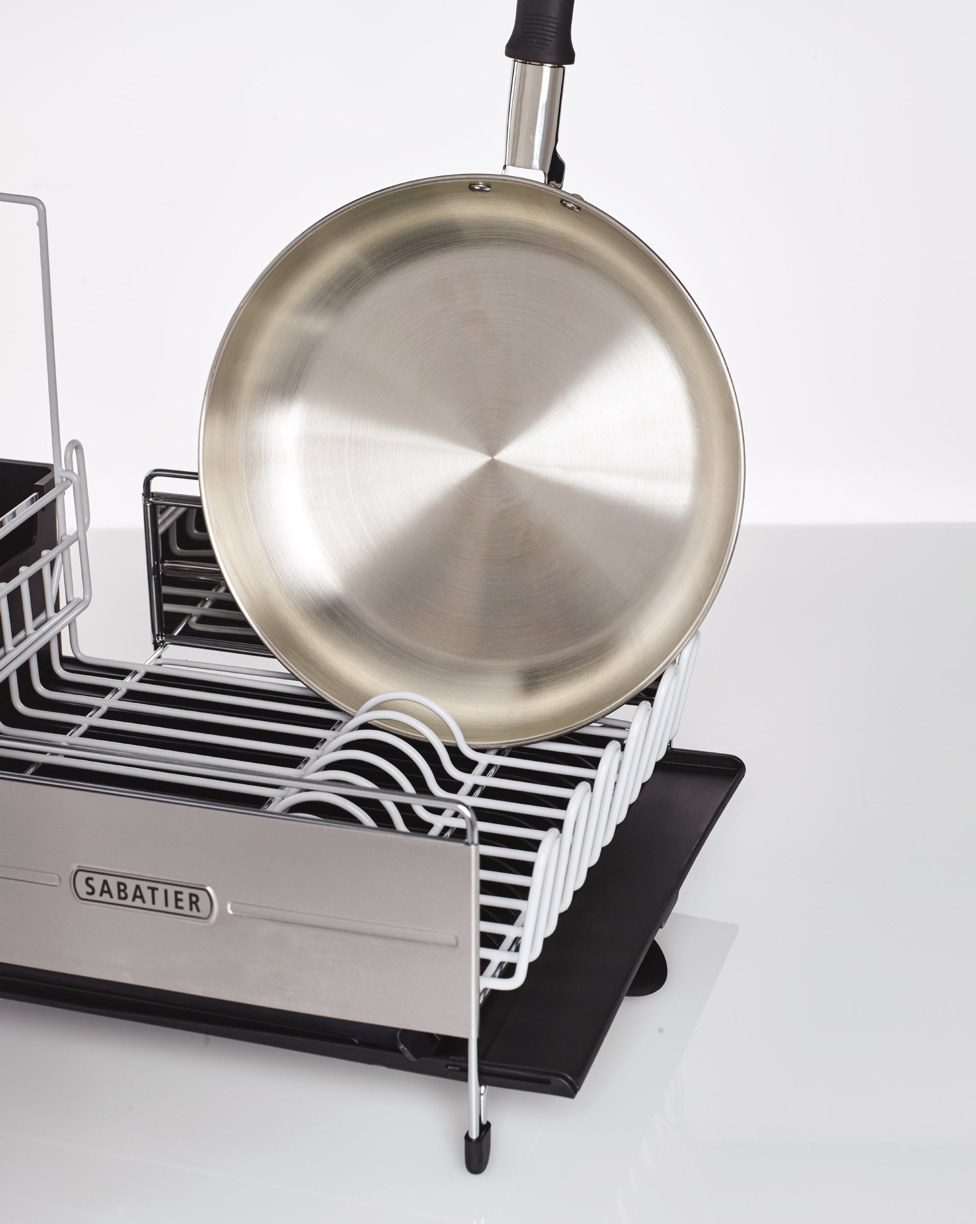Sabatier Expandable Stainless Steel Dish Rack - Rust-Resistant Soft Coated Wires, Bi-Directional Spout, Utensil Caddy & Removable Stemware Holder - Perfect for Kitchen Countertop, Sink Side & Small Space Organization