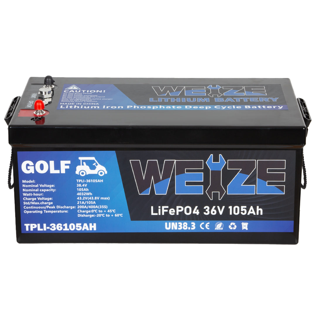 38.4V 105Ah LiFePO4 Deep Cycle Golf Cart Battery with Bluetooth - 4032Wh Lithium Iron Phosphate Battery for Golf Carts, Electric Vehicles & Solar Power Storage - Long Lasting & High Performance