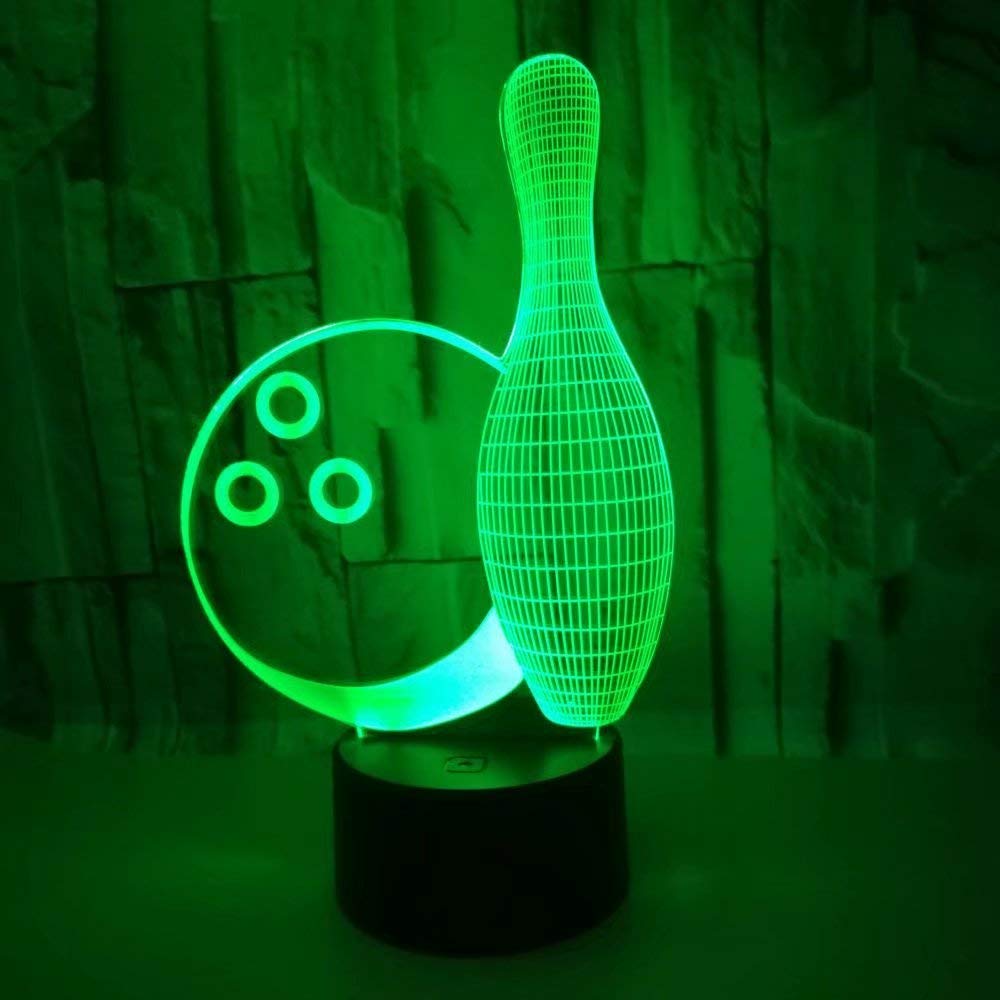 3D Illusion Night Light for Kids - Remote Control LED Desk Lamp with 7 Color Changing Modes | Perfect for Nursery, Bedroom, Study Room | Fun Gift for Boys, Girls, Babies on Christmas, Birthday, Holidays | Bowling Theme Night Light