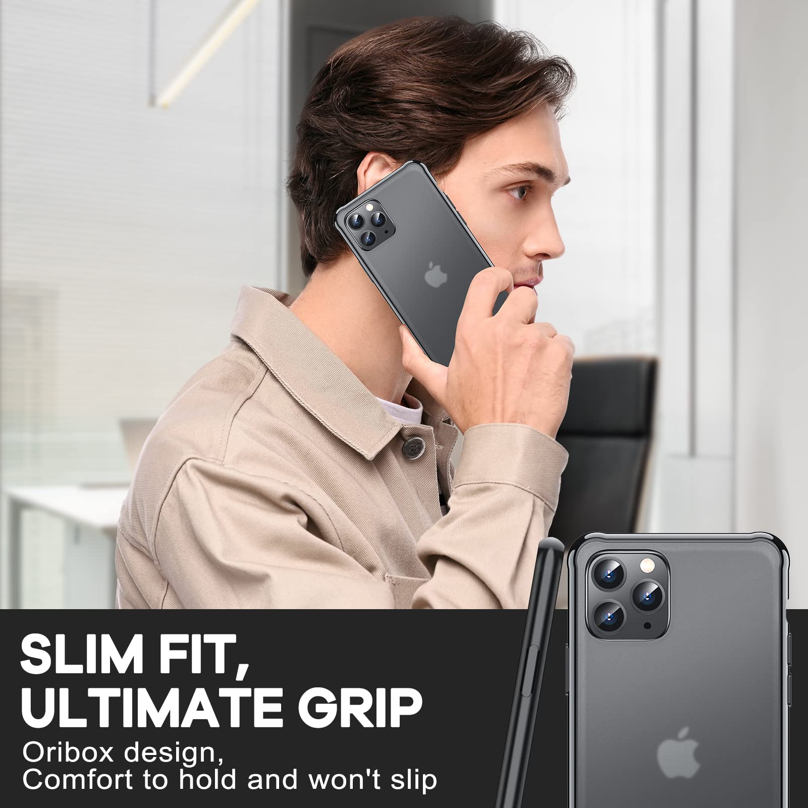 ORIbox iPhone 11 Pro Max Case - Matte Black Translucent Protective Cover with Soft Edges, Slim Lightweight Design for iPhone 11 Pro Max (6.5 Inch) - Perfect for Everyday Use, Work, School & Travel