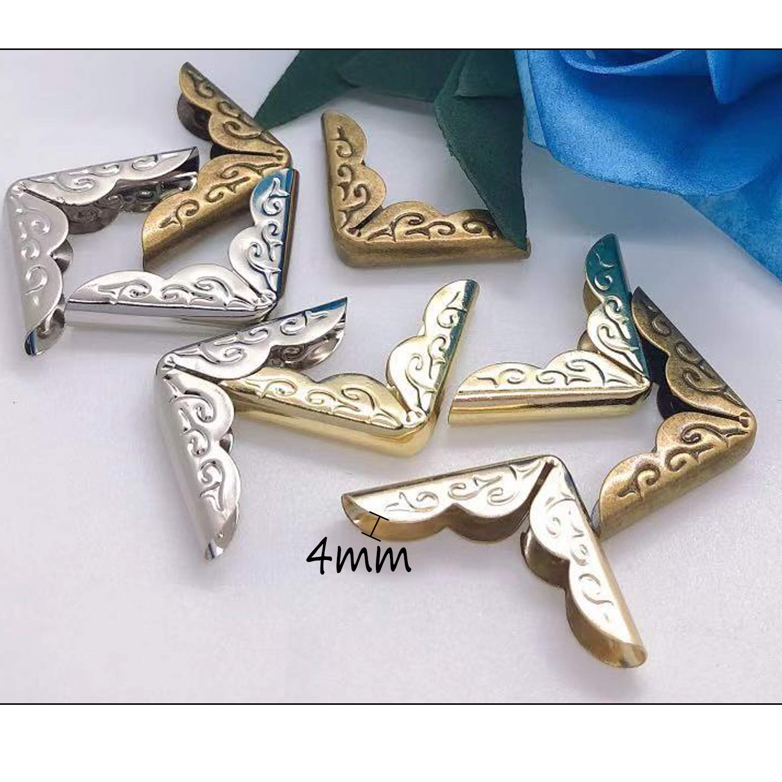 150PCS Metal Book Corner Protectors - Gold, Silver & Bronze (50PCS Each) - Scrapbook Album, Menu Folder Edge Guards for Home, Office & School Use