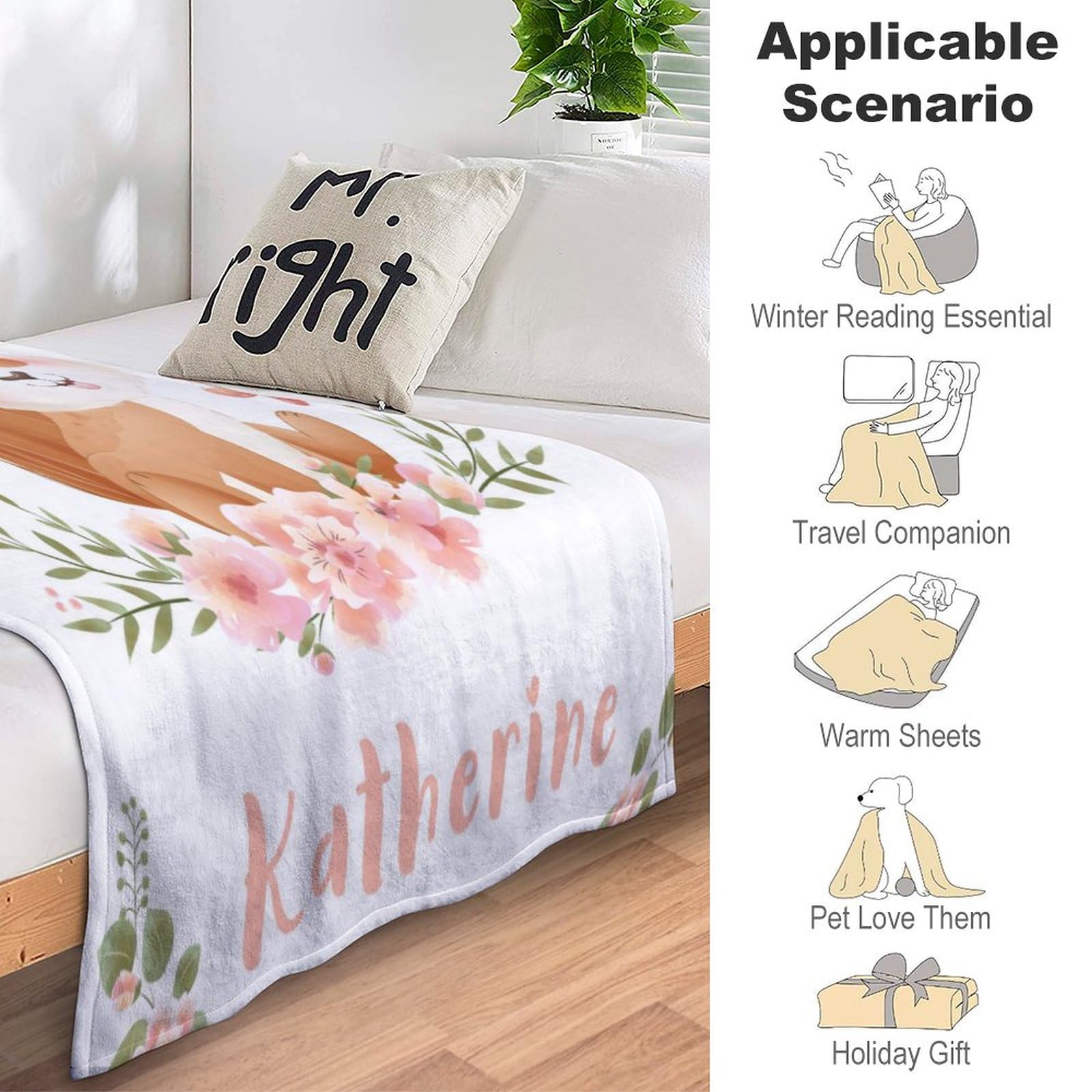 Personalized Baby Blanket for Girls - Custom Name Receiving Blanket with Squirrel Print - 50