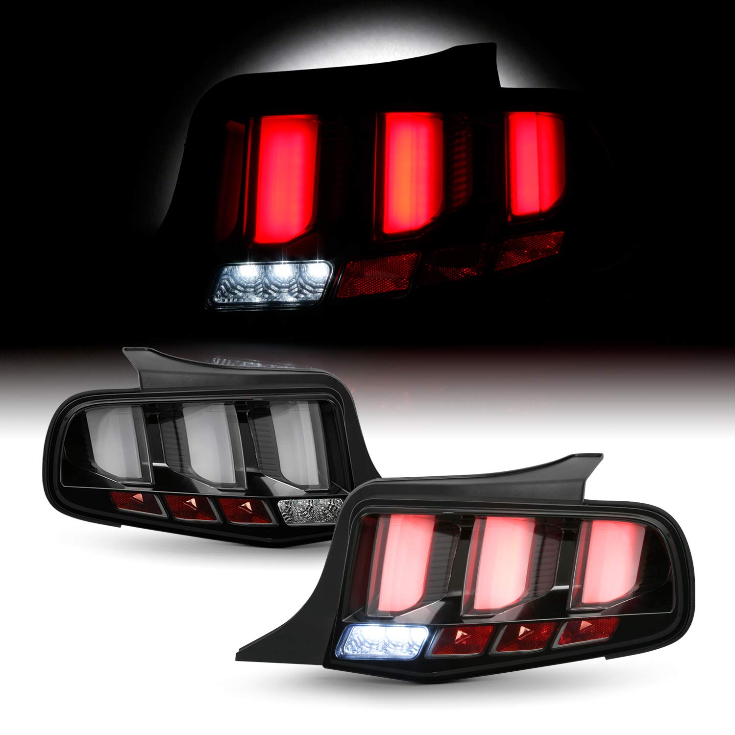 AKKON LED Sequential Turn Signal Tail Lights - Compatible with 2010-2012 Ford Mustang, Black Housing with Clear Tube, Pair (Left+Right) | Enhances Rear Visibility & Style for Night Driving & Car Shows