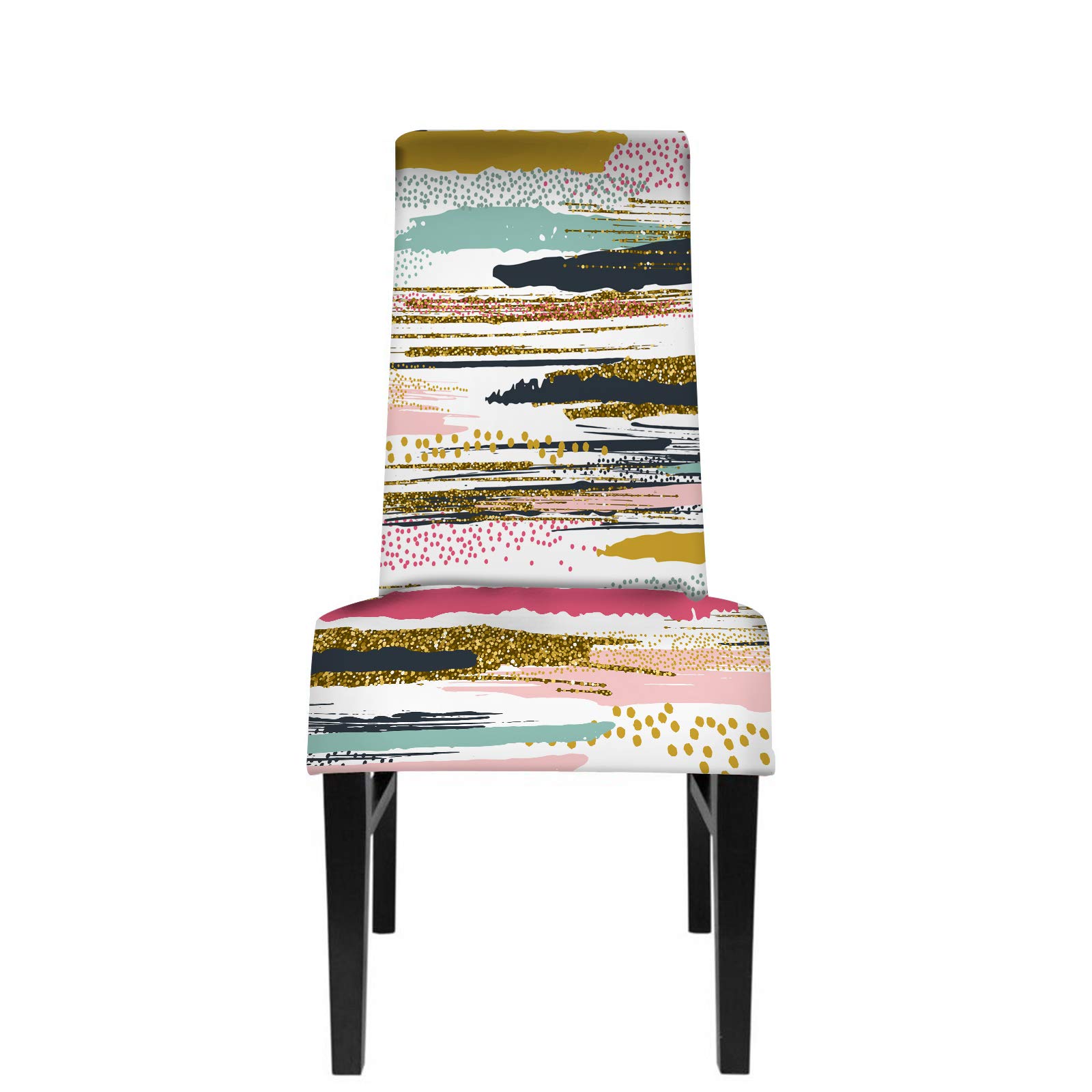 Swono Gold Glitter Chair Covers - Hand-Painted Glitter Textured Brush Strokes & Stripes - Elegant Dining Chair Protectors for Home, Hotel & Wedding Decor - Perfect for Dining Rooms, Ceremonies & Special Events