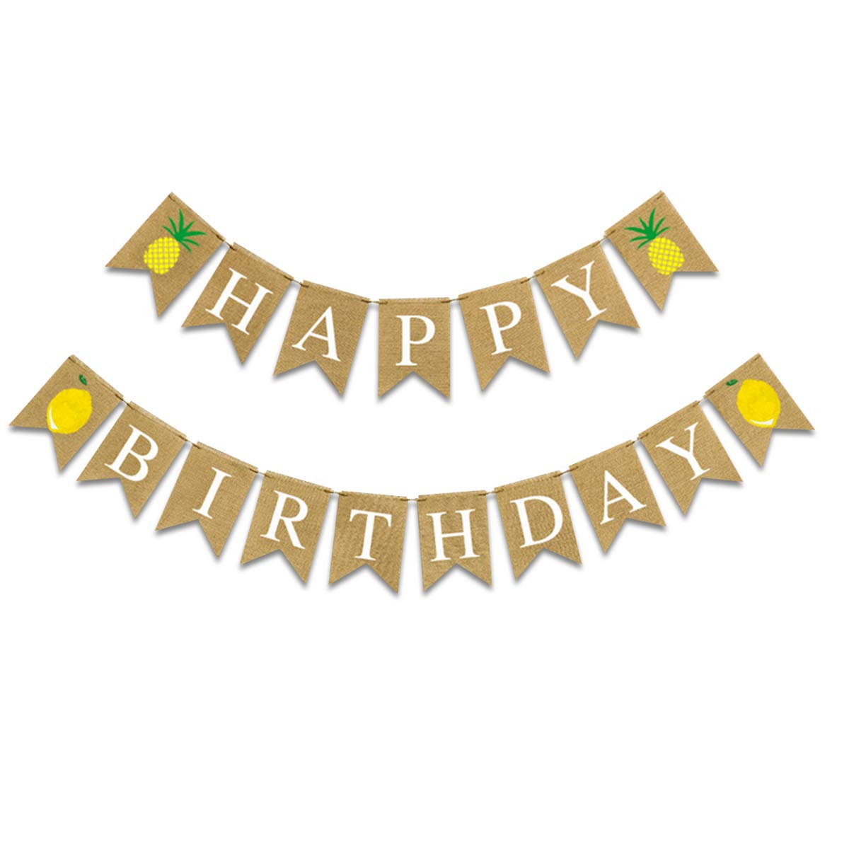 Happy Birthday Burlap Banner with Alphabet Letters - Pineapple Lemon Theme Party Decoration | Rustic White Letter Banner for Birthday, Baby Shower, Wedding & Home Decor