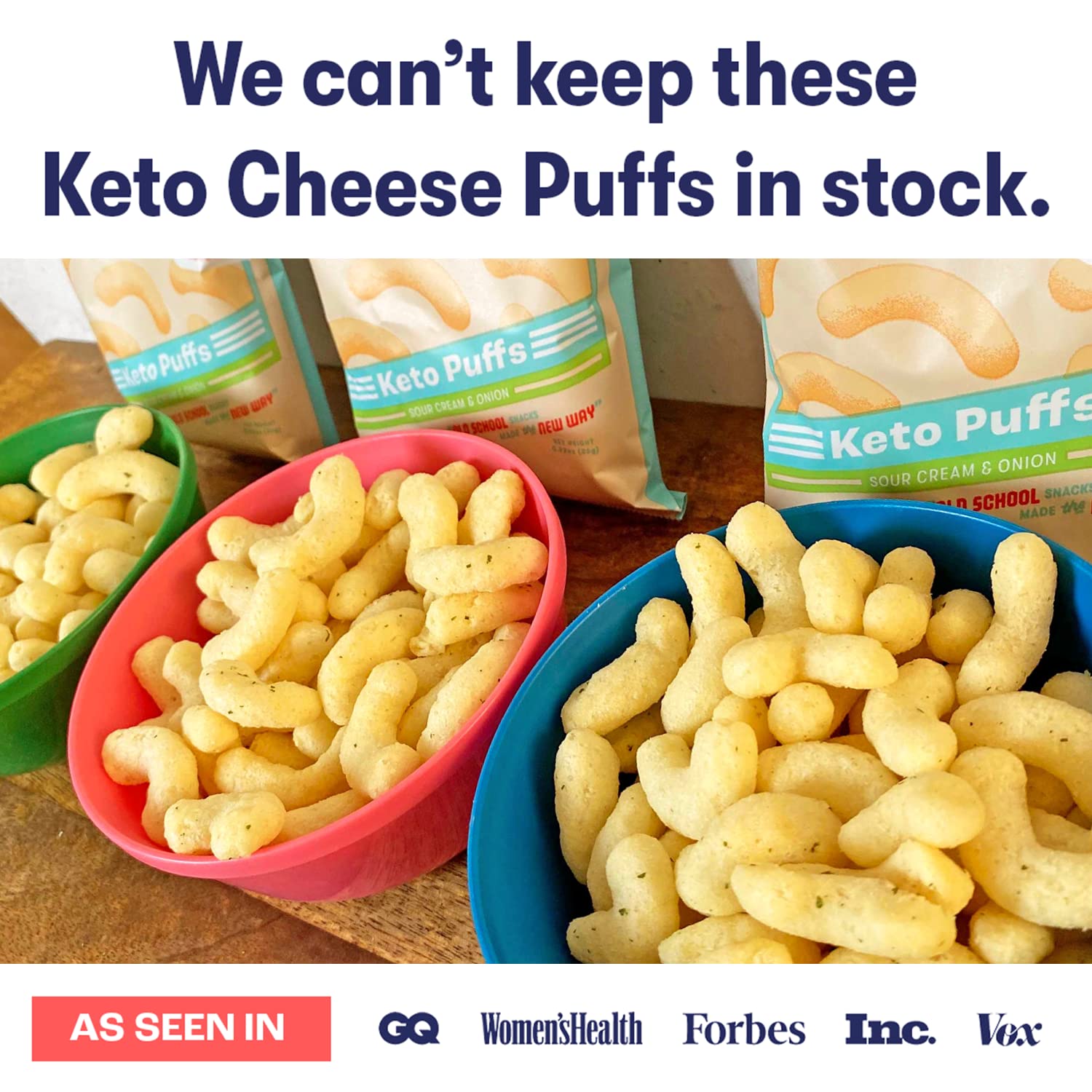 Low Carb Protein Puffs (12 Pack) - Sour Cream & Onion Keto Chips | High Protein, Low Sugar & Calories | Gluten Free, Grain Free Snacks for School, Work & On-the-Go