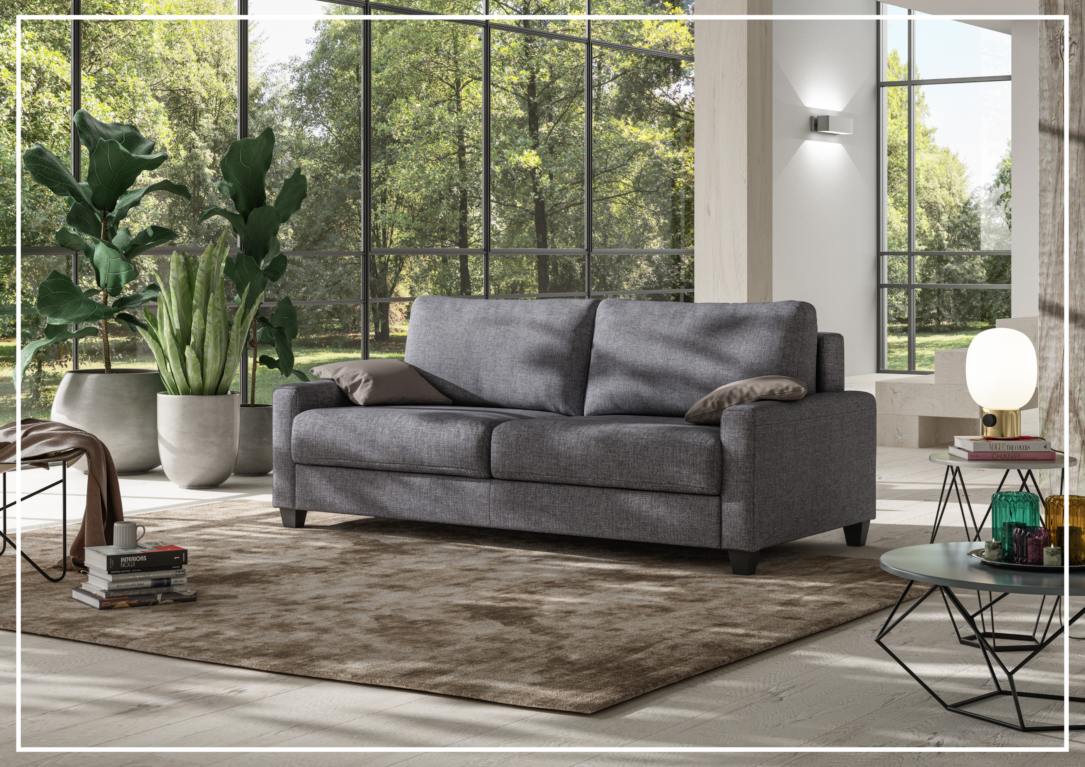Luonto Nico Fabric Full XL Sleeper Sofa - Convertible Sofa Bed with Walnut or Chrome Legs for Living Room, Guest Room & Small Spaces