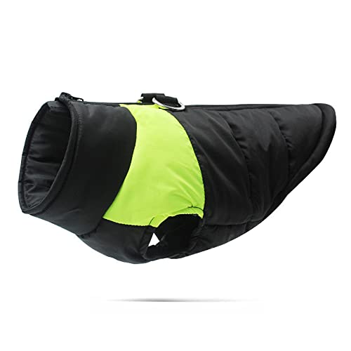 Waterproof Fluorescent Dog Coat - Winter Padded Pet Jacket with Reflective Strips, Warm & Comfortable for Outdoor Walking, Hiking, and Cold Weather (Green, Medium)