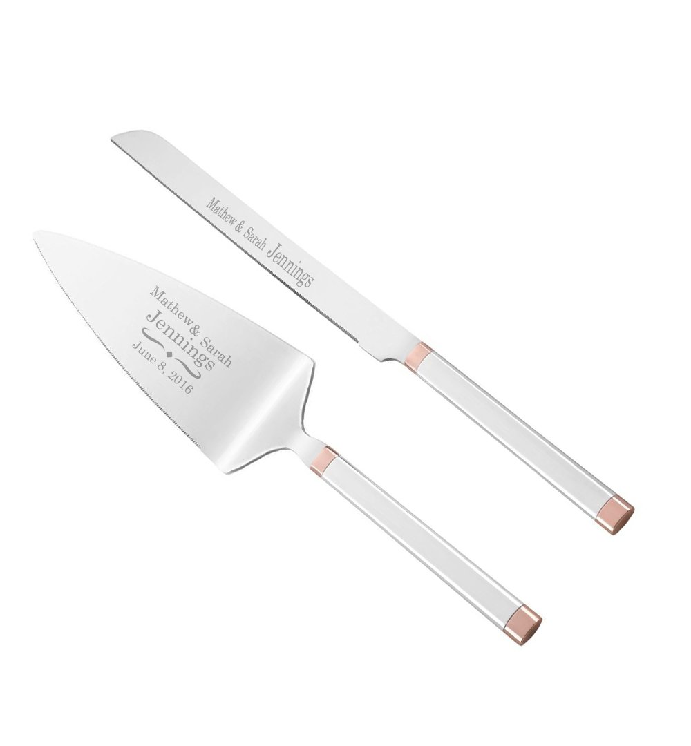 Kate Spade Bridal Rosy Glow Personalized Wedding Cake Knife & Server Set - Custom Engraved Cake Cutting Gift for Bride & Groom - Perfect for Wedding Ceremonies, Anniversaries & Bridal Showers