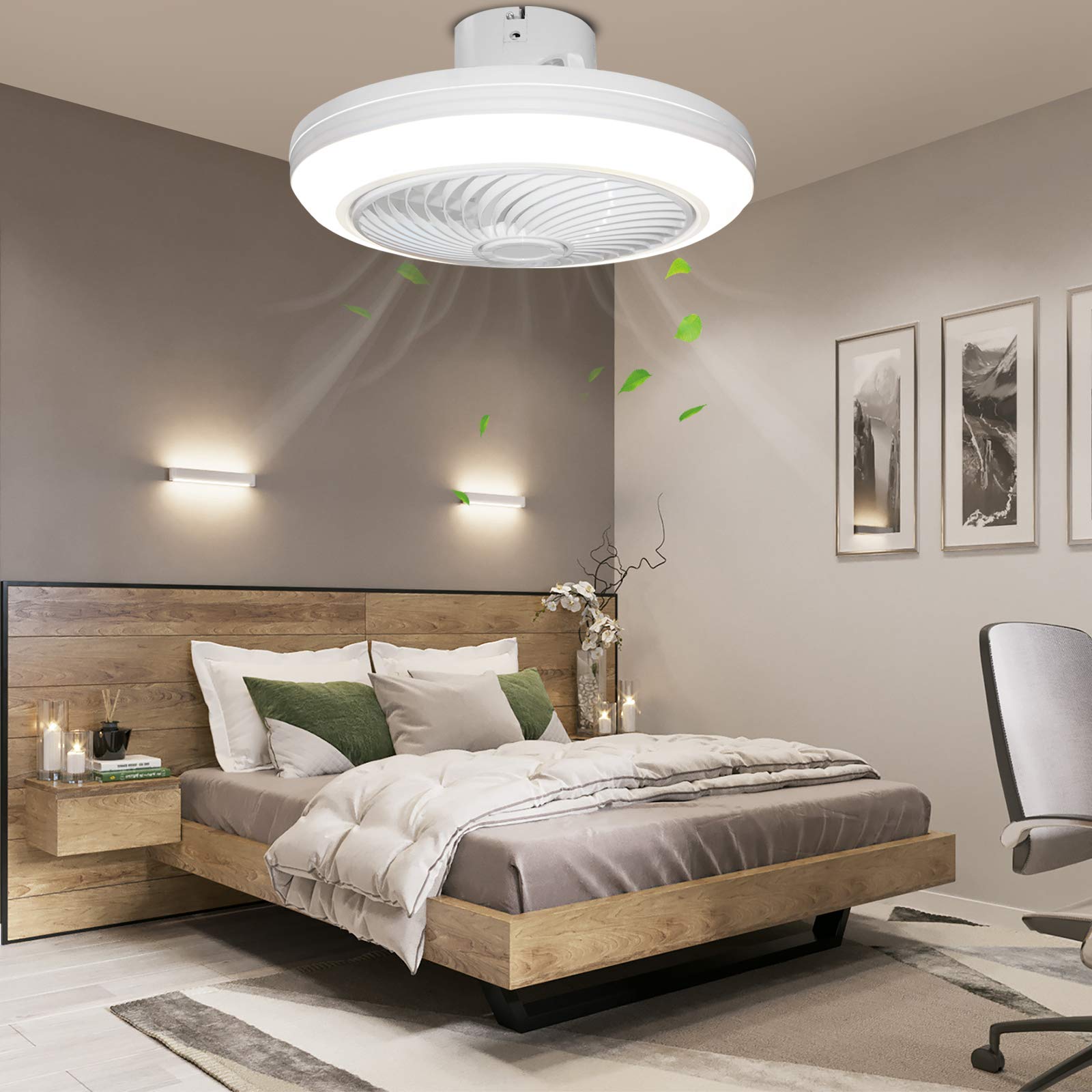 18 Inch LED Smart Ceiling Fan with Light - Dimmable, Remote Control, 3 Speed Settings, Semi-Flush Mount, White - Perfect for Bedroom, Living Room & Office Spaces