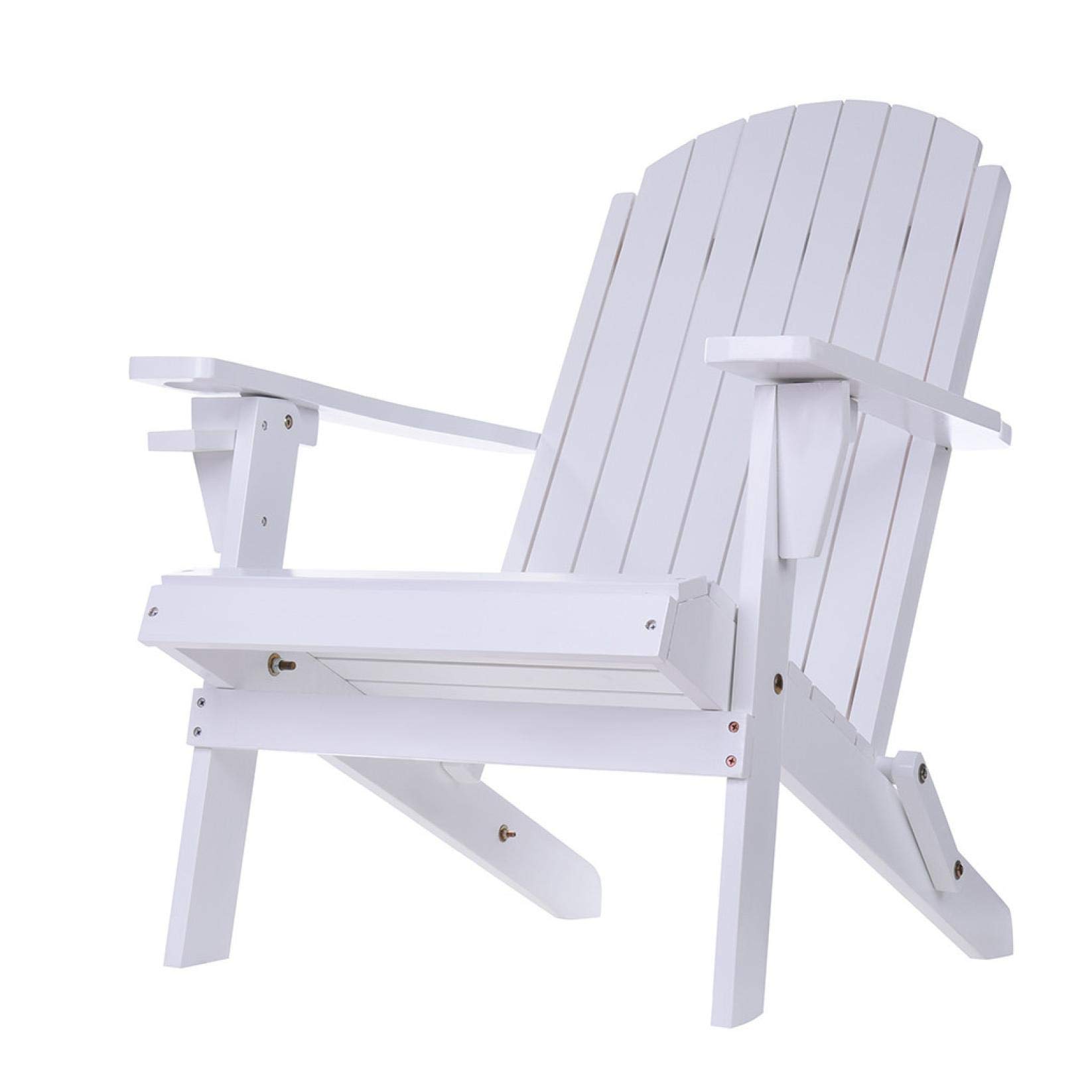 **Solid Wood Adirondack Chair with Cup Holder - Folding Outdoor Patio Chair for Garden, Deck, Lawn & Poolside - Comfortable Reclining Lounge Chair (White) - Perfect for Relaxing, Sunbathing & Backyard Gatherings**