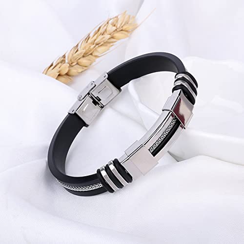 YDS Stainless Steel & Silicone Gel Men's Bracelet - Black with Steel Cable Chain for Men & Boys | Durable Unisex Wristband for Casual Wear, Gifts & Everyday Style