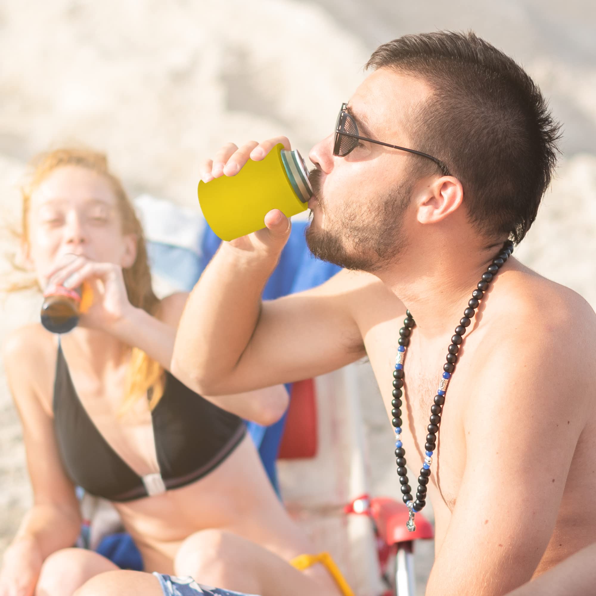 Premium Thick Foam Old School Can Cooler (Yellow) - Keep Drinks Cold for Hours | Perfect for Beach, BBQ, Camping & Tailgating