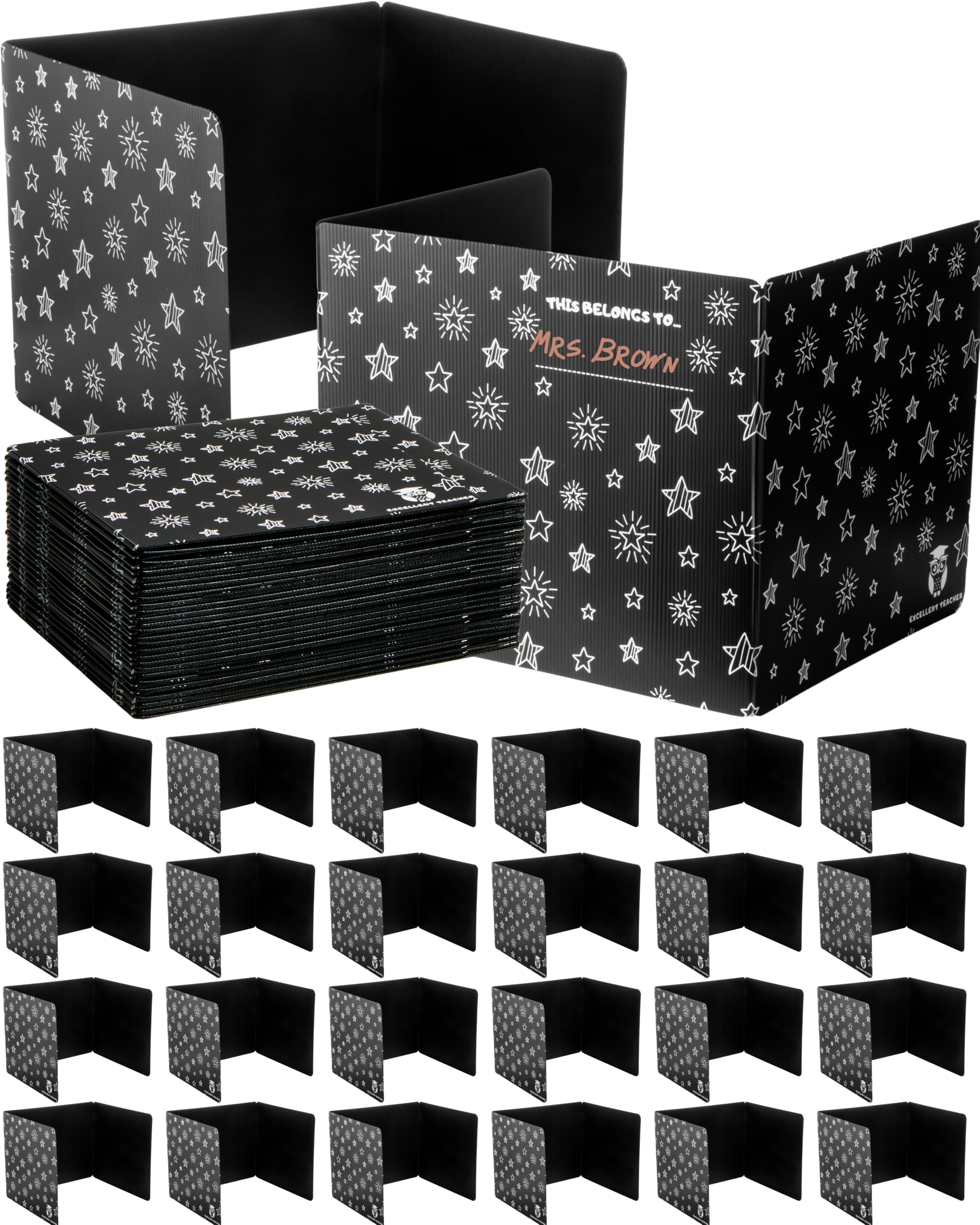 25 Black Plastic Privacy Folders for Students - Durable Desk Dividers for Classroom & Testing