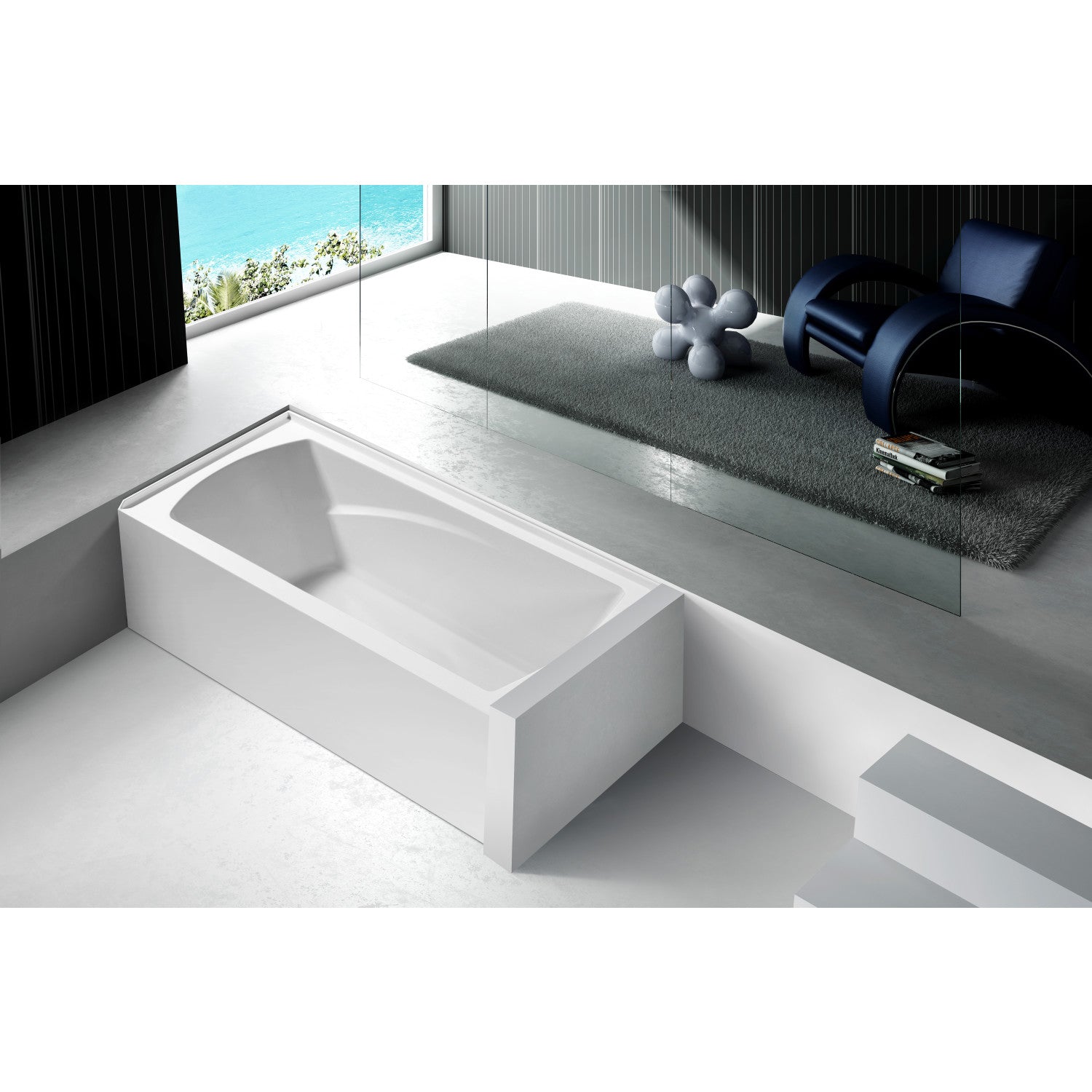 Aqua Eden 60 Inch Acrylic Rectangular 3-Wall Alcove Bathtub with Armrests - Right Hand Drain, Glossy White - Perfect for Modern Bathroom Renovations and Spa-Like Relaxation