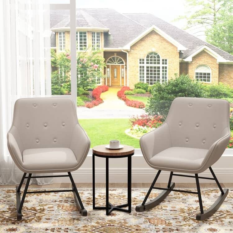Aklais 2-Piece Accent Chair Set - Upholstered Living Room Armchairs with Solid Wood Legs, Button Tufted Design, Comfortable Side Chairs for Living Room, Bedroom, Office - Light Grey - Perfect for Reading Nooks, Guest Seating & Home Decor