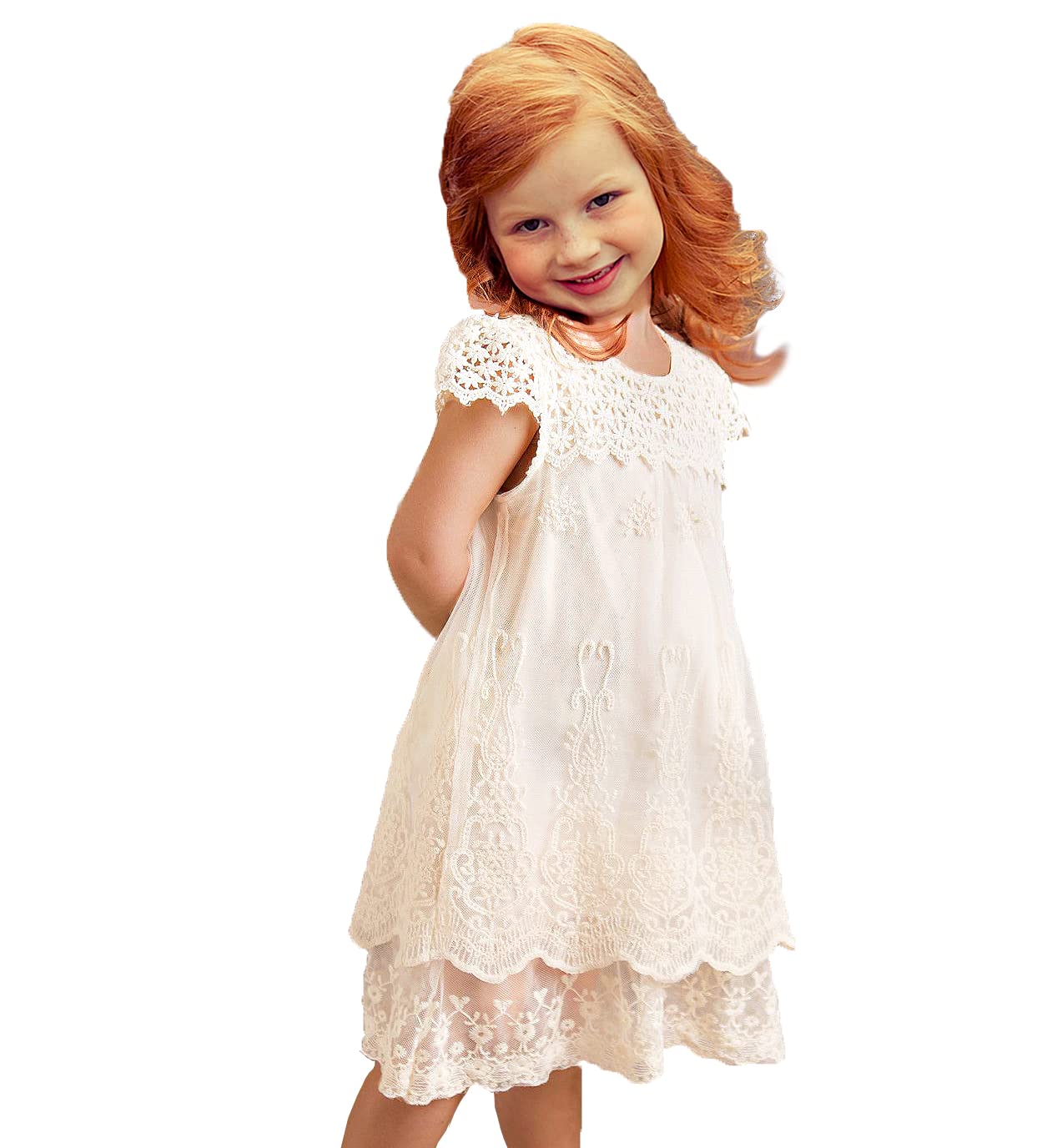 Vintage Crochet Lace Flower Girl Dress for Toddlers - Elegant Boho Party Dress for Weddings, Baptisms & Special Occasions