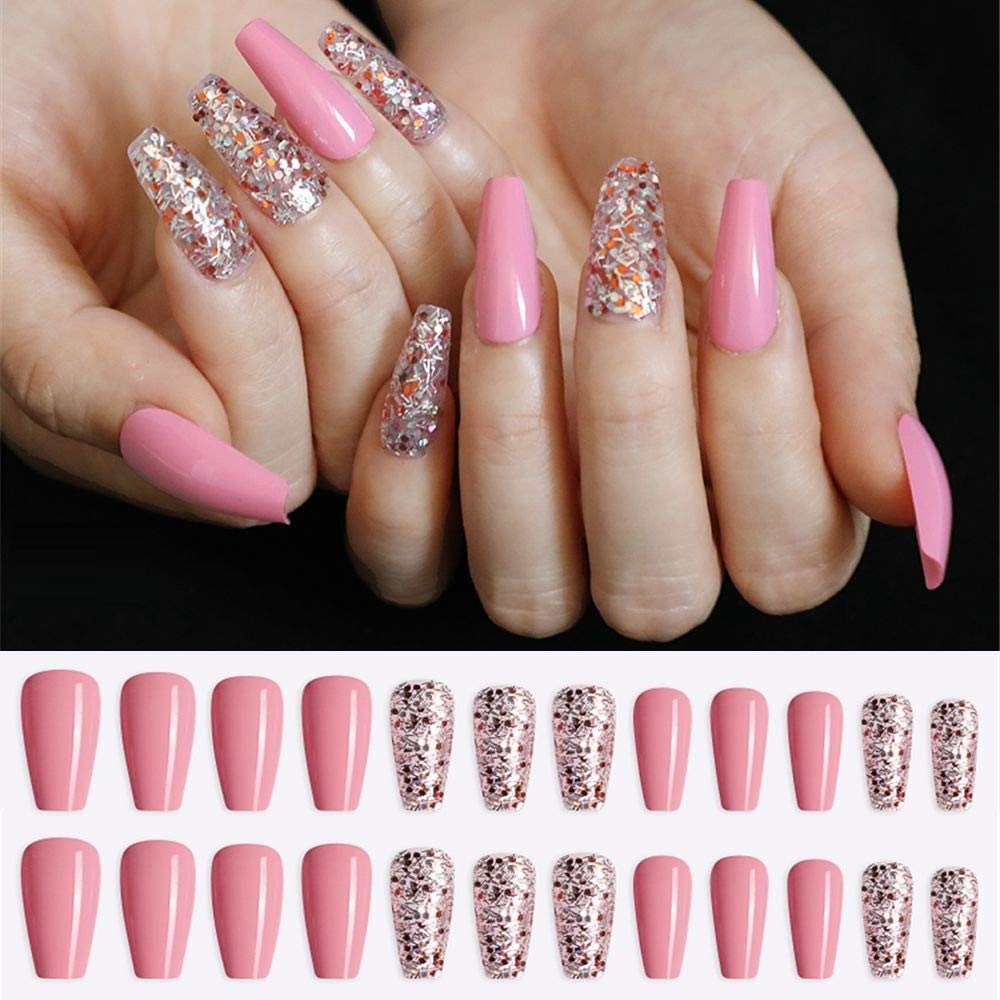 24-Piece Detachable Long Coffin Fake Nails Set - European Rainbow Ballerina Full Cover Nail Tips for Manicure & Pedicure | Colorful Artificial Nails for Women, Party, Wedding & Special Occasions