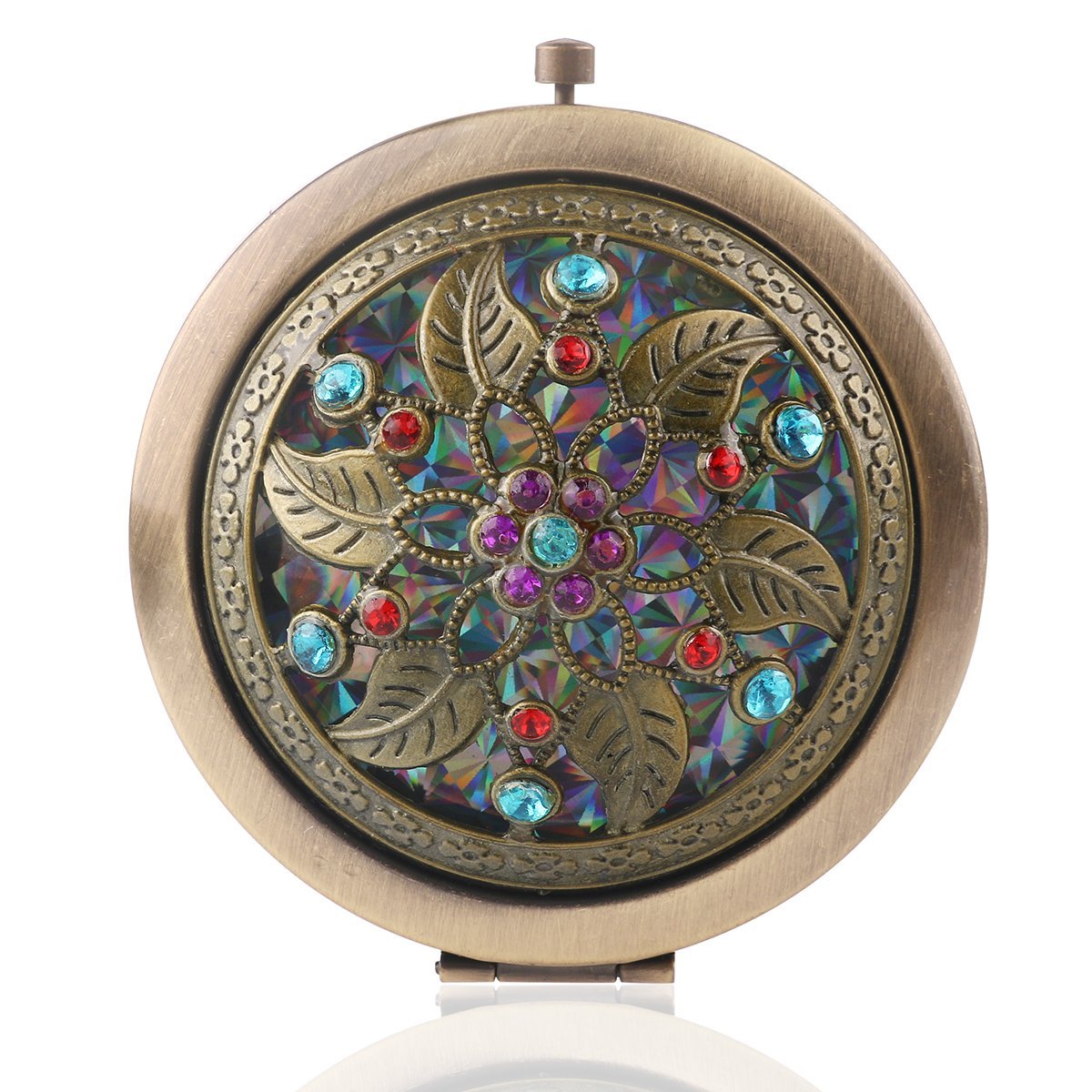 Antique Metal Double Sided Compact Mirror for Travel & Purse - Small Folding Pocket Makeup Mirror for Handbag, Cosmetic Touch Ups - Perfect for On-the-Go, Office, Travel & Daily Makeup Retouching (Random Style, Pack of 1)