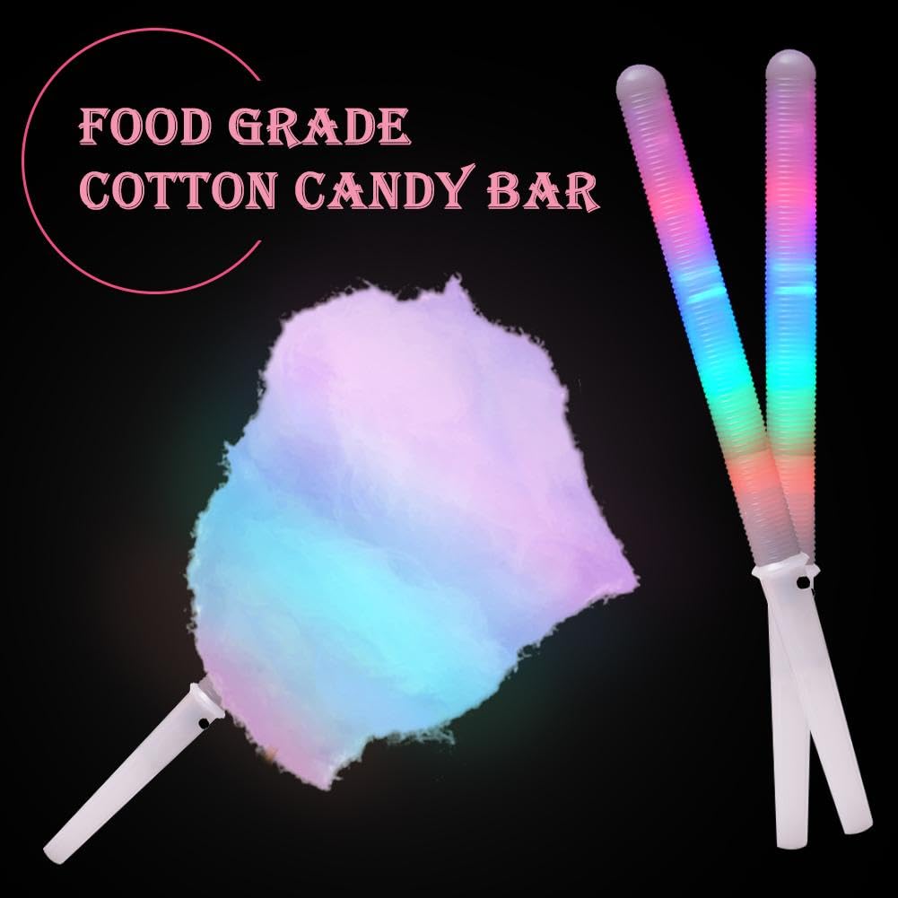 Glow in the Dark Cotton Candy Sticks - Reusable LED Glow Sticks for Cotton Candy Machines - Colorful Light Up Cones for Parties, Carnivals & Night Events