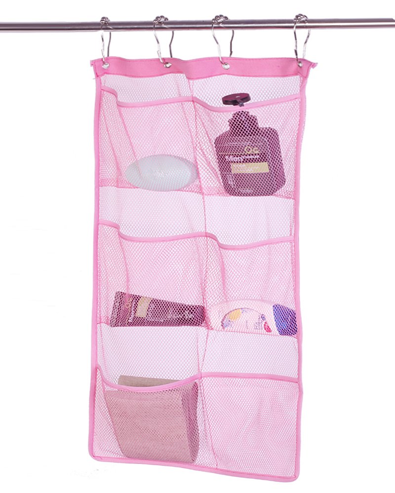 ALYER 6-Pocket Hanging Mesh Shower Caddy | Space-Saving Bathroom Organizer with Quick-Dry Design | Perfect for Shower Essentials, Toiletries & Bath Accessories (Pink)