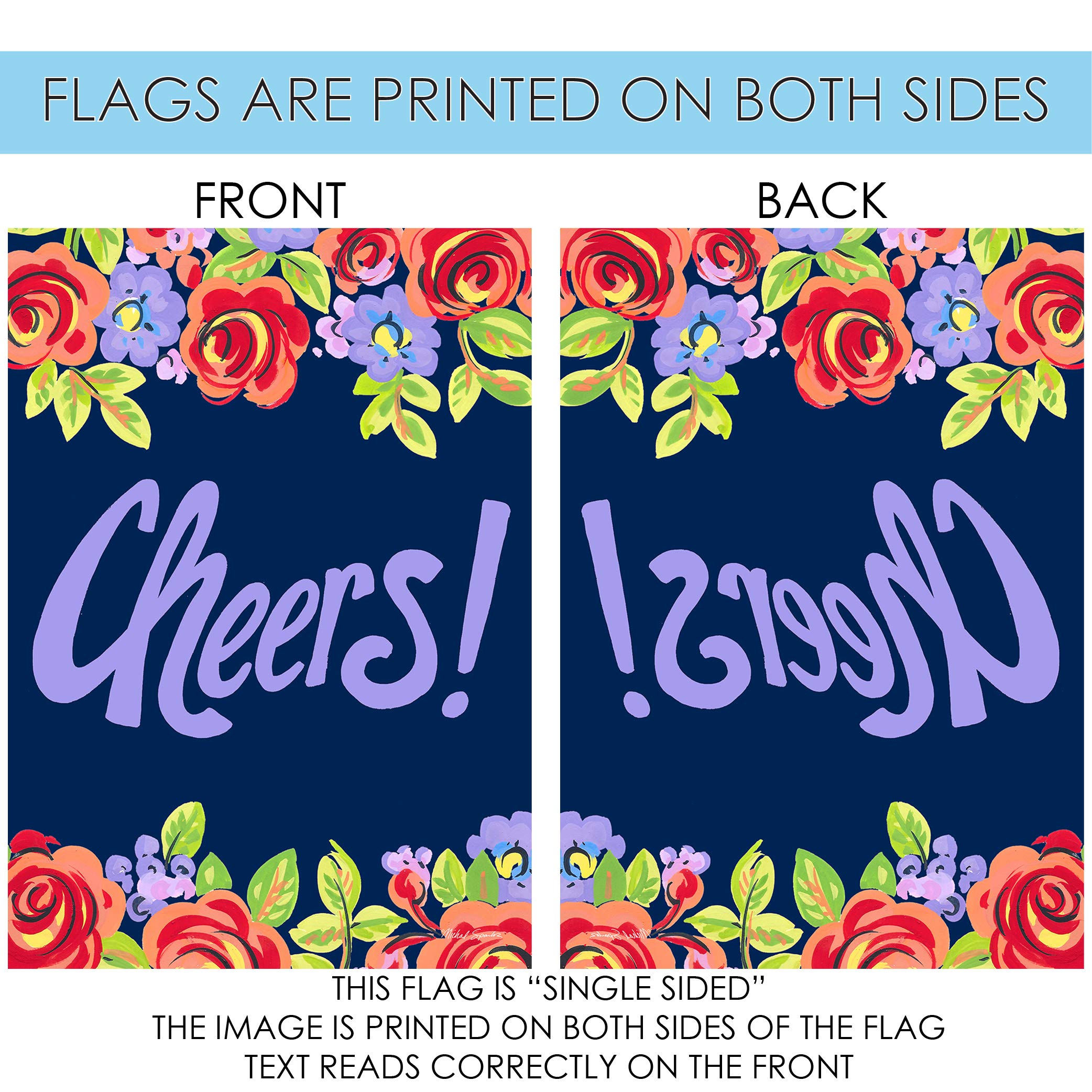 Toland Home Garden 28x40 Inch Double Sided Purple Floral Cheers Flag - Outdoor Decorative House & Yard Flower Banner for Patio, Lawn, Garden Welcome Decor