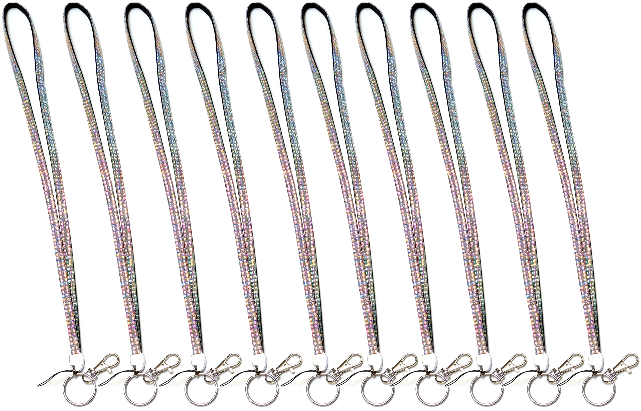 Rhinestone Crystal Lanyard ID Badge Keychain Holder - 10 Pack Iridescent (AB Clear) - Perfect for Office, School, Events & Key Organization