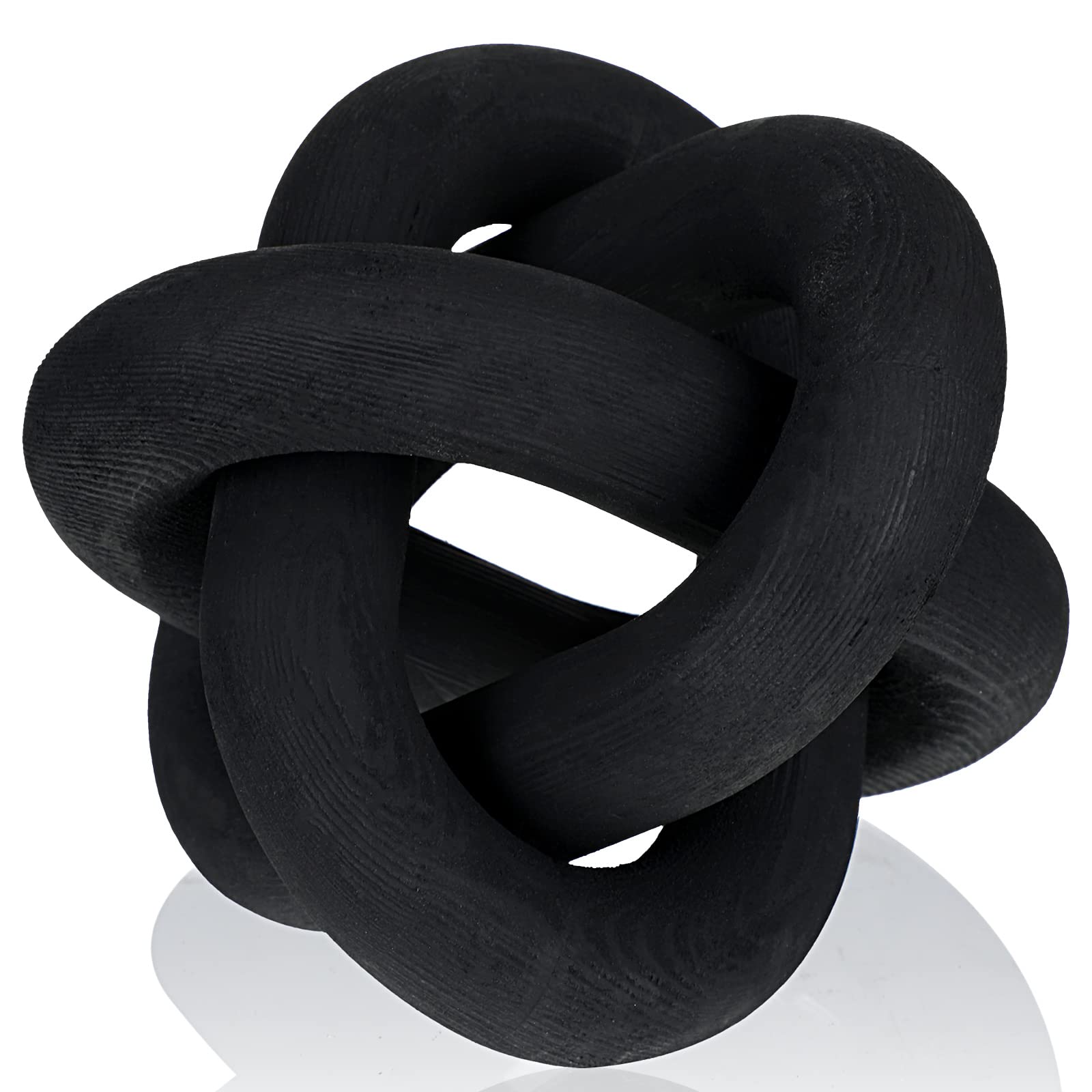 Hand Carved Wood Knot Decor - 3 Link Boho Coffee Table & Shelf Decoration, Rustic Home Decor for Living Room, Bedroom, Office (Black) | Perfect for Farmhouse, Bohemian & Modern Interior Design