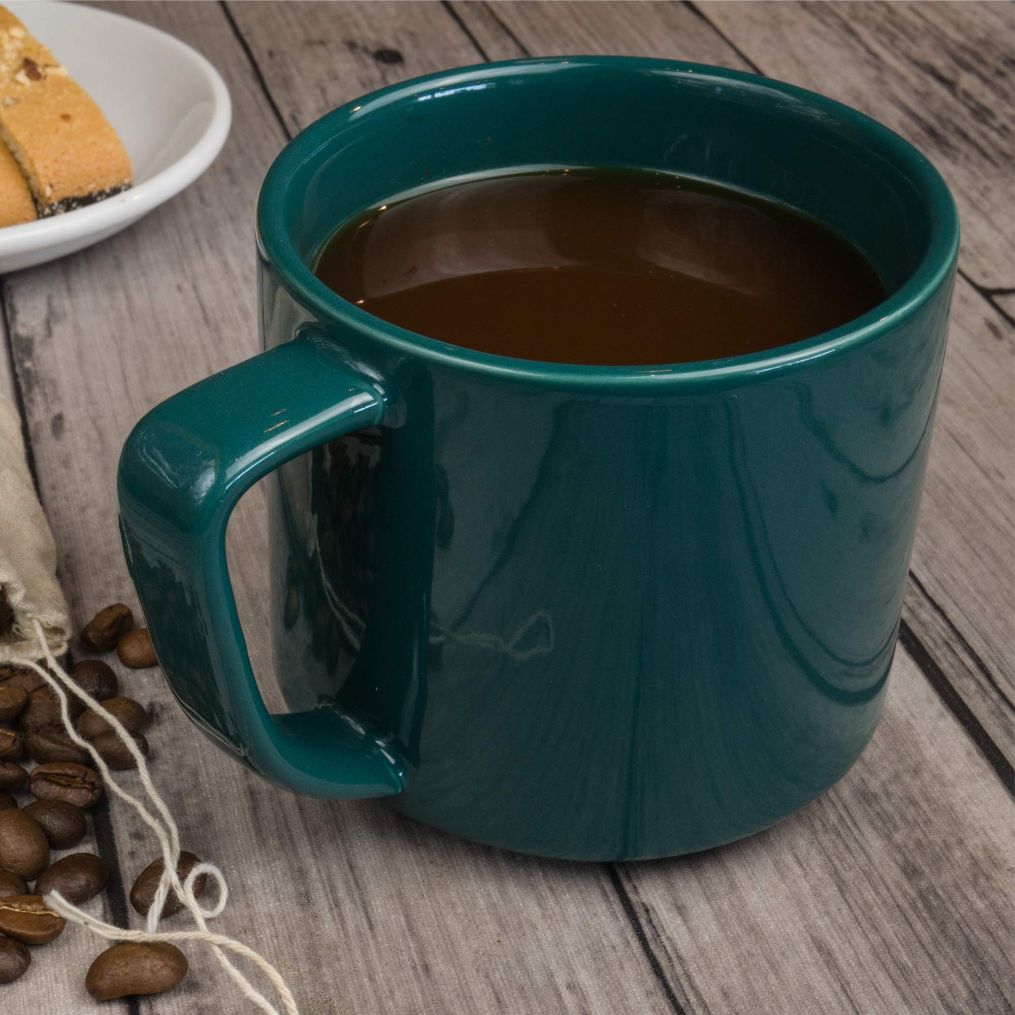 Premium Jiki Ceramic Coffee Mug - 14oz Colorful Tea Latte Cappuccino Cup with Handle - Microwave & Dishwasher Safe Durable Drinkware (Spruce Green, 2 Pack) - Perfect for Home Office Cafe Gifts & Daily Use
