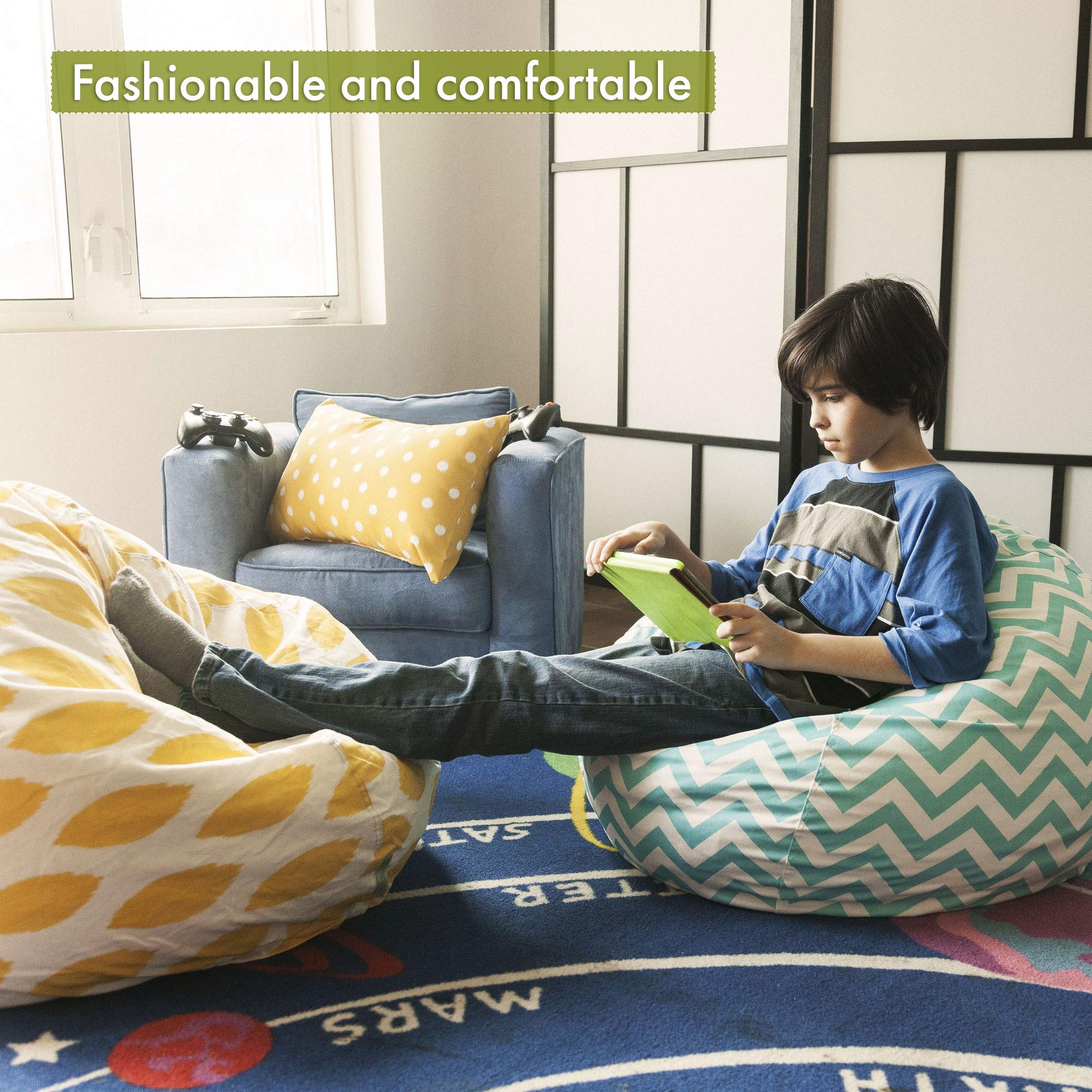 Majestic Home Goods Classic Bean Bag Chair - Extra Large 28x28x22 Inch Soft Foam Filled Lounge Chair for Adults & Kids, Purple - Perfect for Living Room, Bedroom, Game Room & Dorm Relaxation