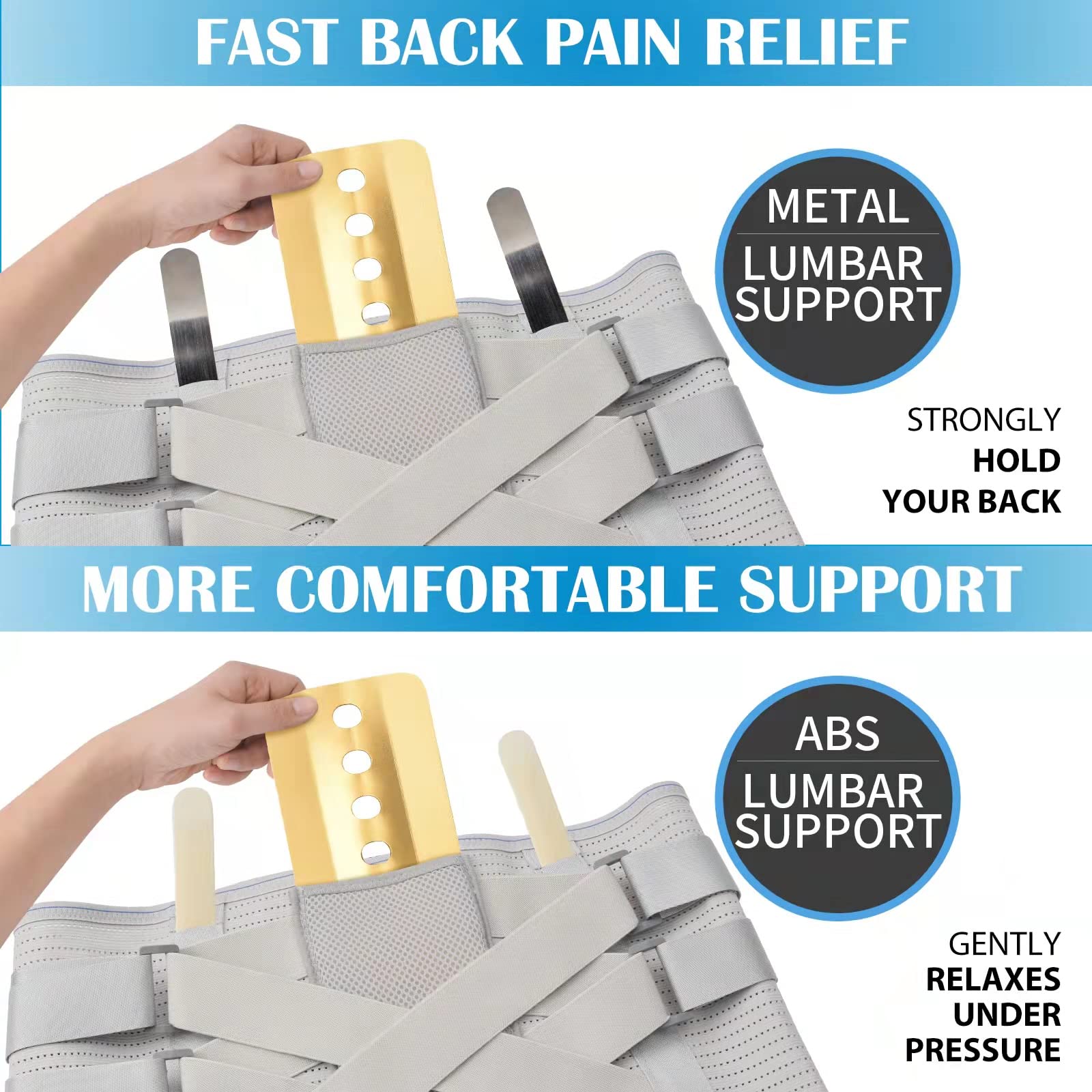 Lower Back Brace for Pain Relief - Adjustable Back Support Belt for Men & Women with Herniated Disc & Sciatica - Removable Stays with Dual Hardness Options (Grey, Large) - Ideal for Office Work, Driving, Weightlifting & Post-Surgery Recovery