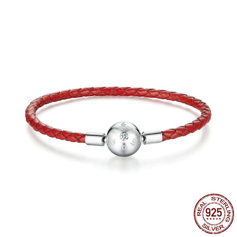 Women's Sterling Silver Red Rope PU Leather Bracelet - Elegant Fashion Jewelry for Daily Wear, Parties & Gifts