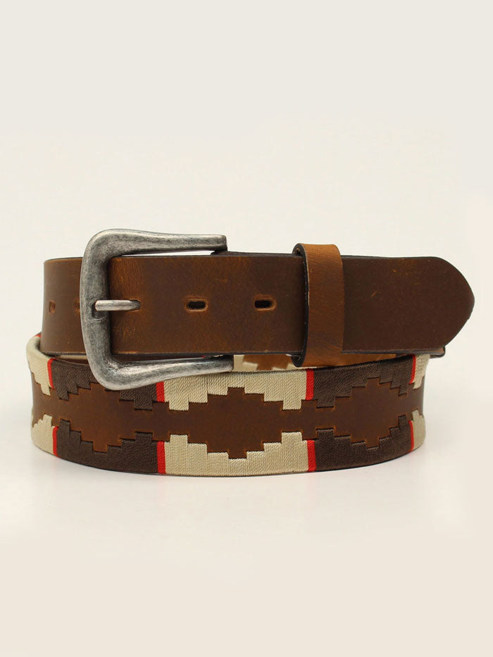 Nocona N210005905 Men's Embroidered Leather Belt - Brown & Cream Western Style Belt for Cowboy Boots & Jeans | Perfect for Rodeo, Country Music Festivals & Casual Wear