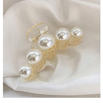 RUBELA Korean Fashion Large Pearl Hair Claw Clips for Women & Girls - Long Hair Jaw Clutch Hair Accessories (White) | Perfect for Parties, Weddings & Everyday Style