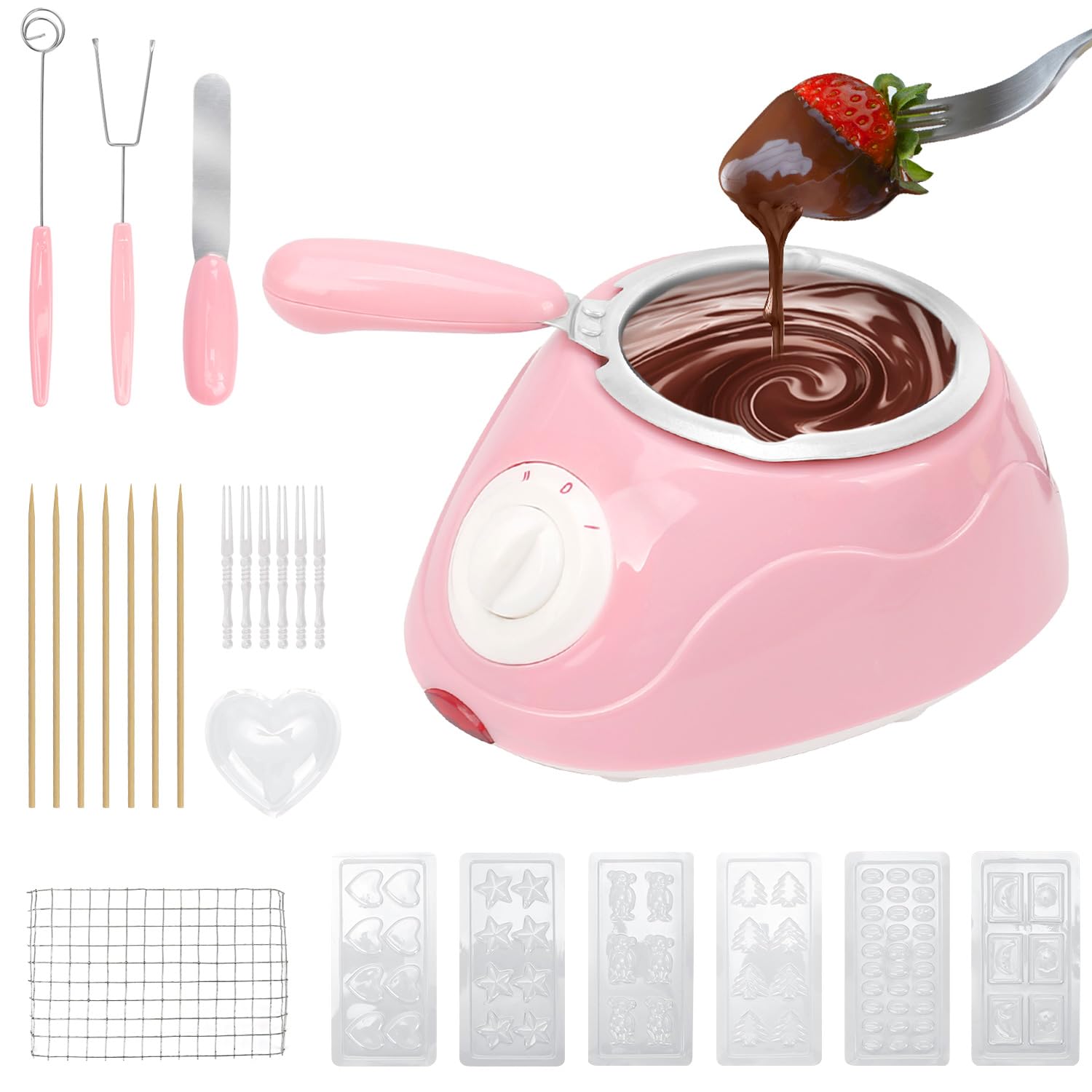Mini Electric Fondue Pot Set - Chocolate Melter & Cheese Warmer Machine for Milk Chocolate, Candy, Butter - Perfect for Parties, Valentine's Day & Family Gatherings