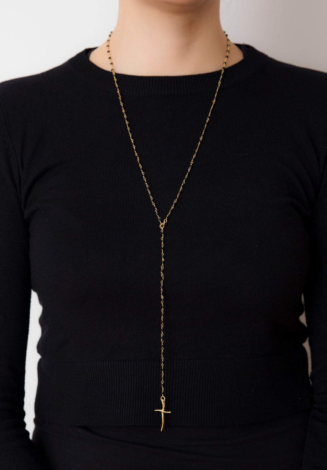 Layered Cross Beaded Protective Stones Necklace for Women - Elegant Spiritual Jewelry Gift for Everyday Wear & Special Occasions